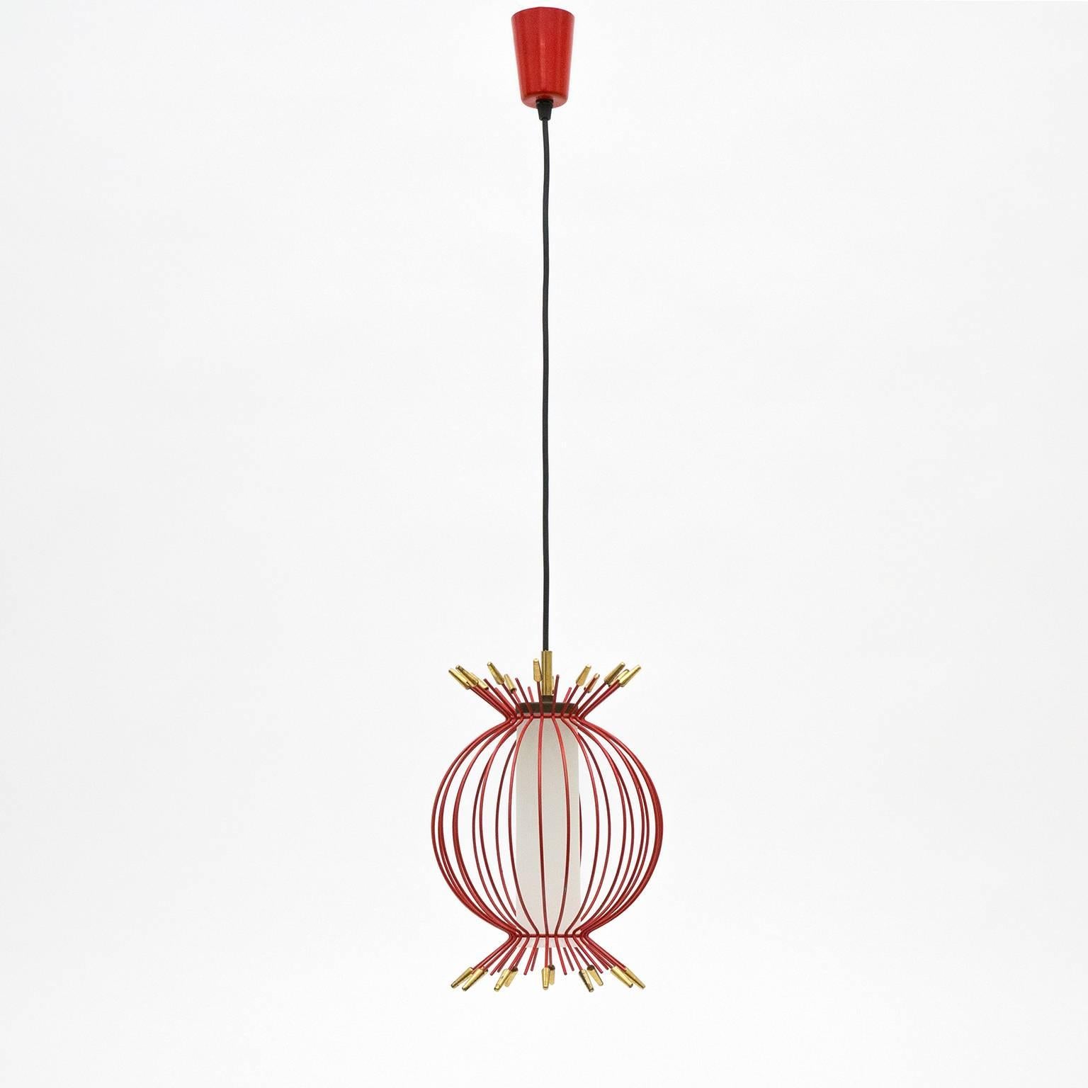 Red Sputnik Cage Pendant, circa 1960 In Good Condition In Vienna, AT