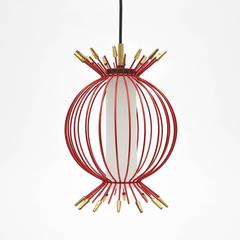 Red Sputnik Cage Pendant, circa 1960