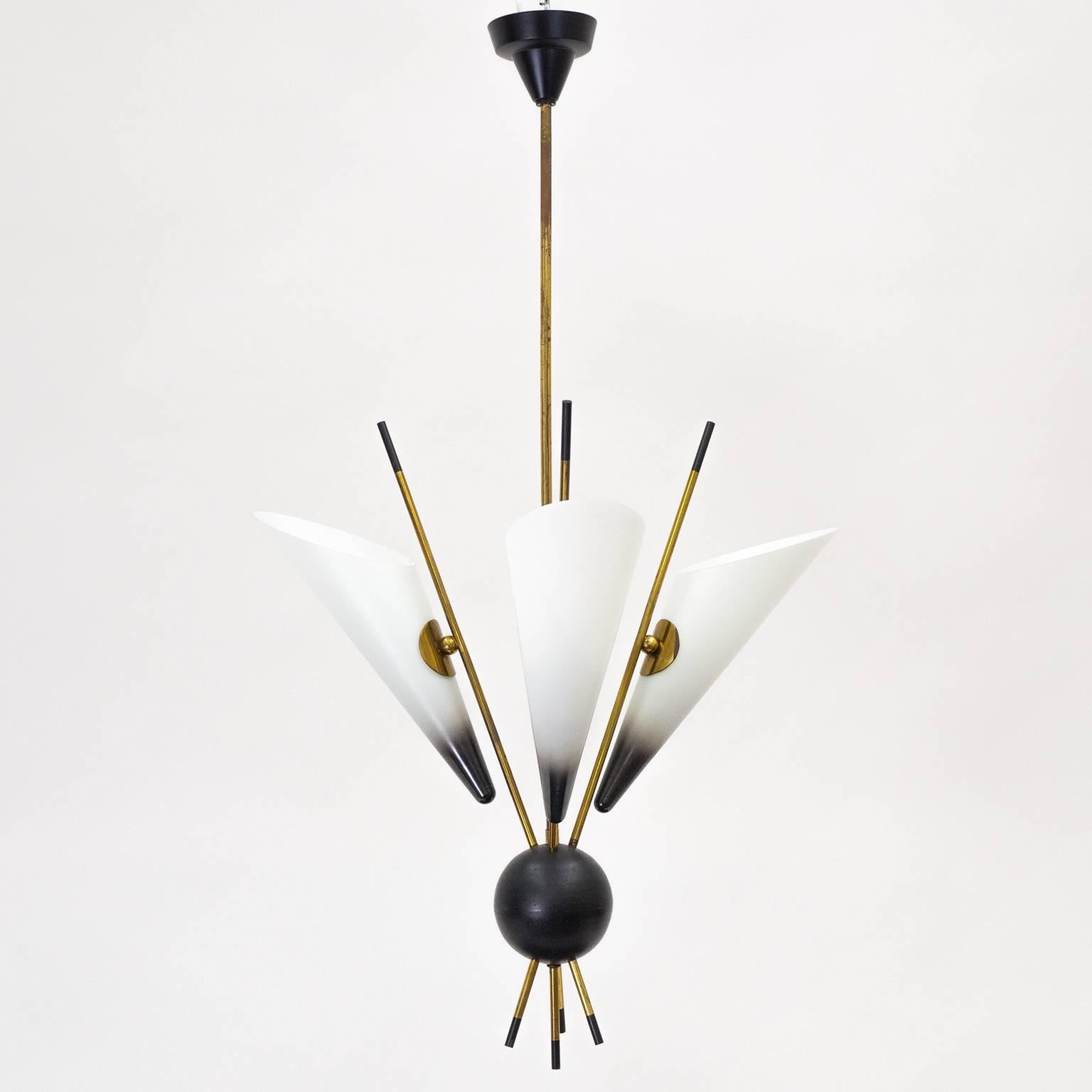 Italian Modernist Brass and Enameled Glass Sputnik Chandelier, 1950s 1