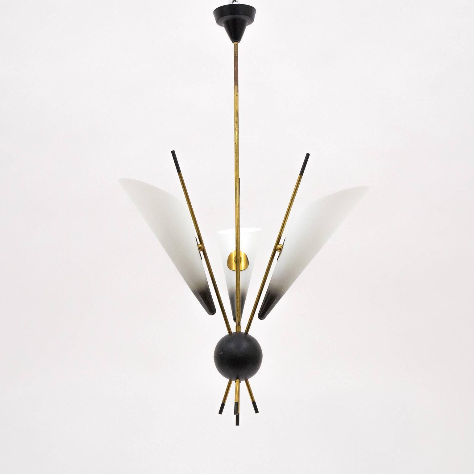 Italian Modernist Brass and Enameled Glass Sputnik Chandelier, 1950s 2