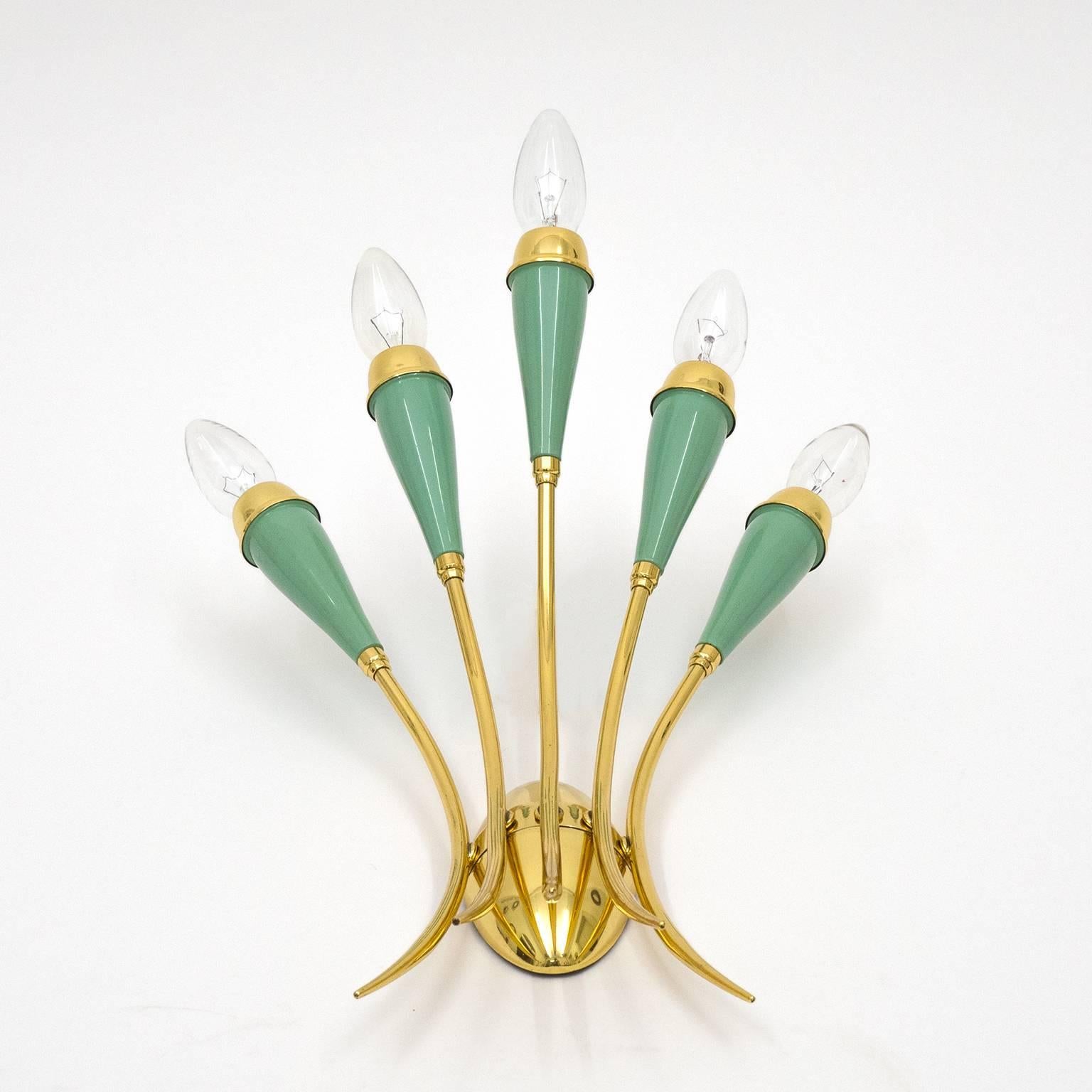 Mid-Century Modern Five-Arm Brass and Lacquered Italian Sconce, 1950s