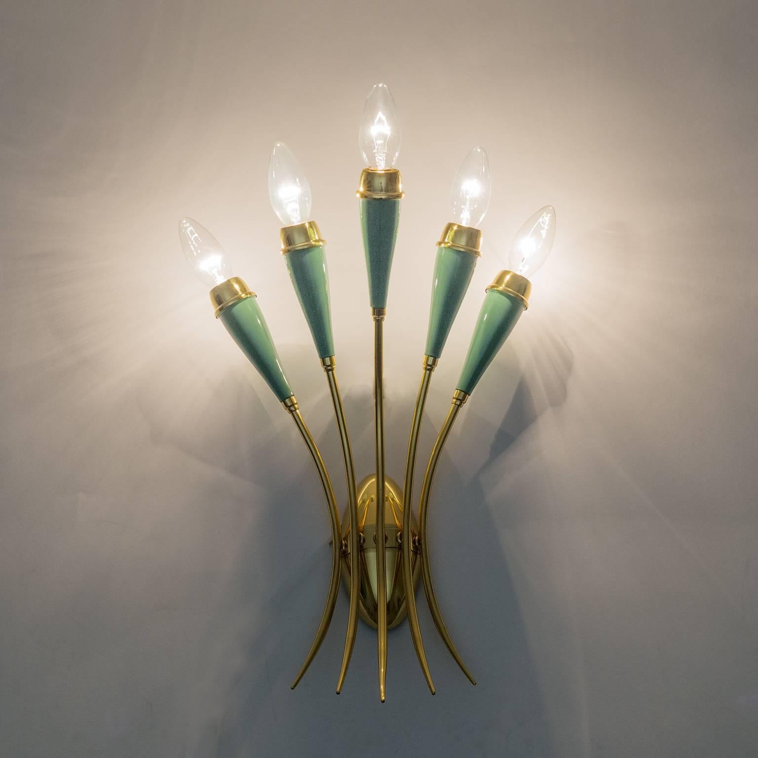 Five-Arm Brass and Lacquered Italian Sconce, 1950s 3