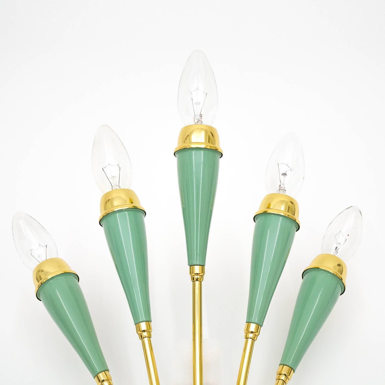 Mid-20th Century Five-Arm Brass and Lacquered Italian Sconce, 1950s