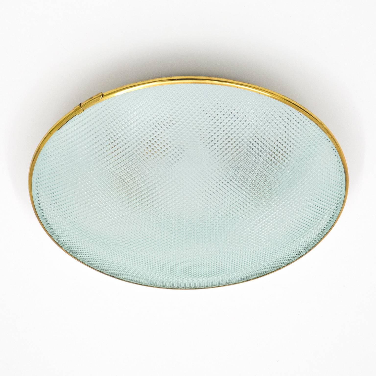 Mid-Century Modern Sleek Italian Modernist Textured Glass Flush Mounts, 1950s