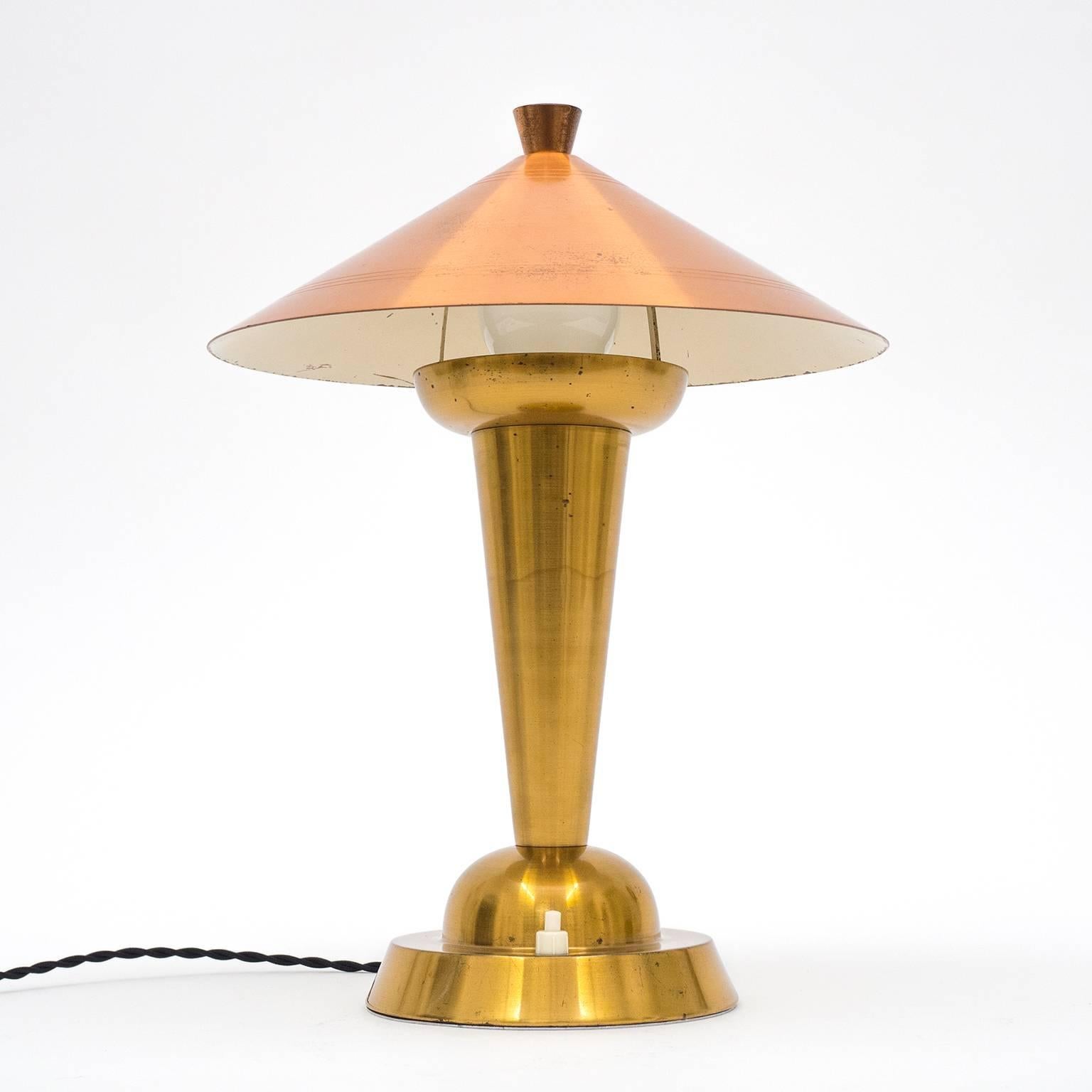 Belgian Brass and Copper Art Deco Table Lamp, 1930s