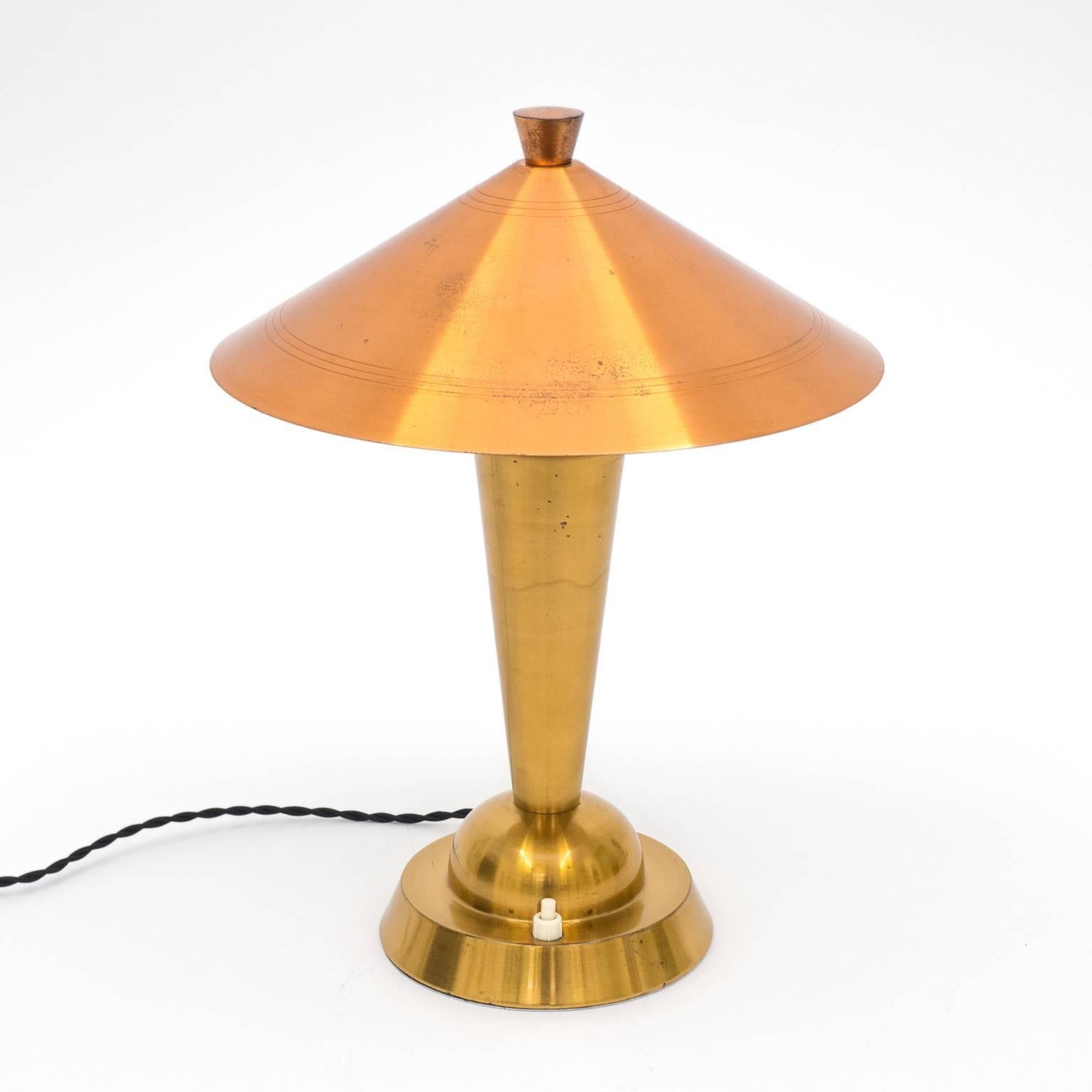 Brass and Copper Art Deco Table Lamp, 1930s 3
