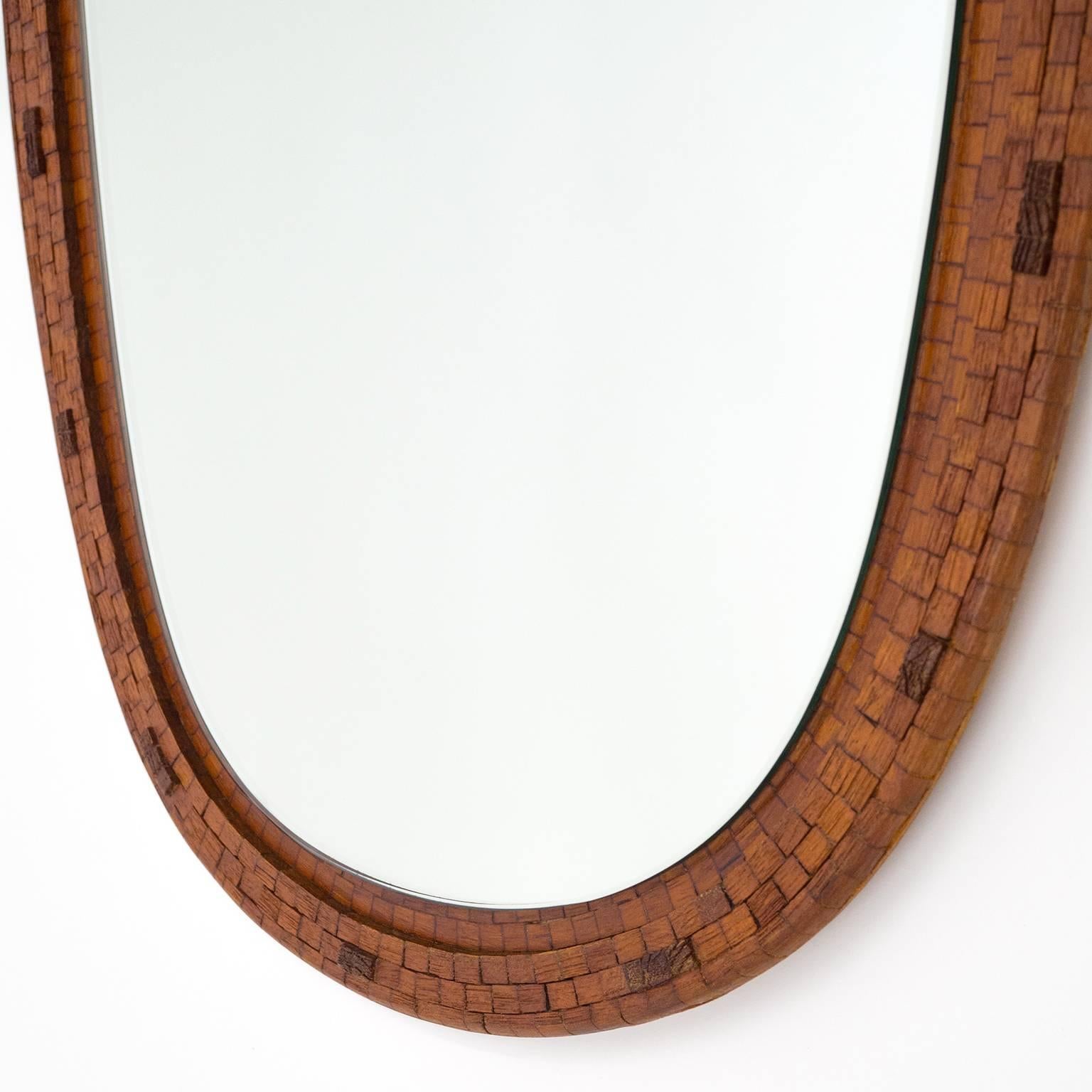 Wood Rare Teak Mosaic Mirror, 1950s
