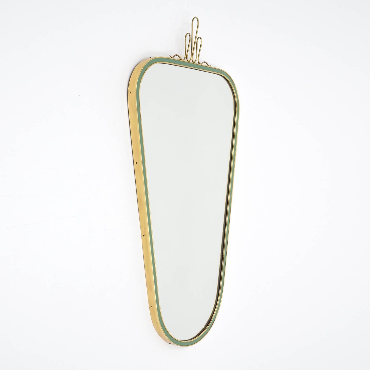 Mid-20th Century Brass and Mint Enameled Mirror, 1950s
