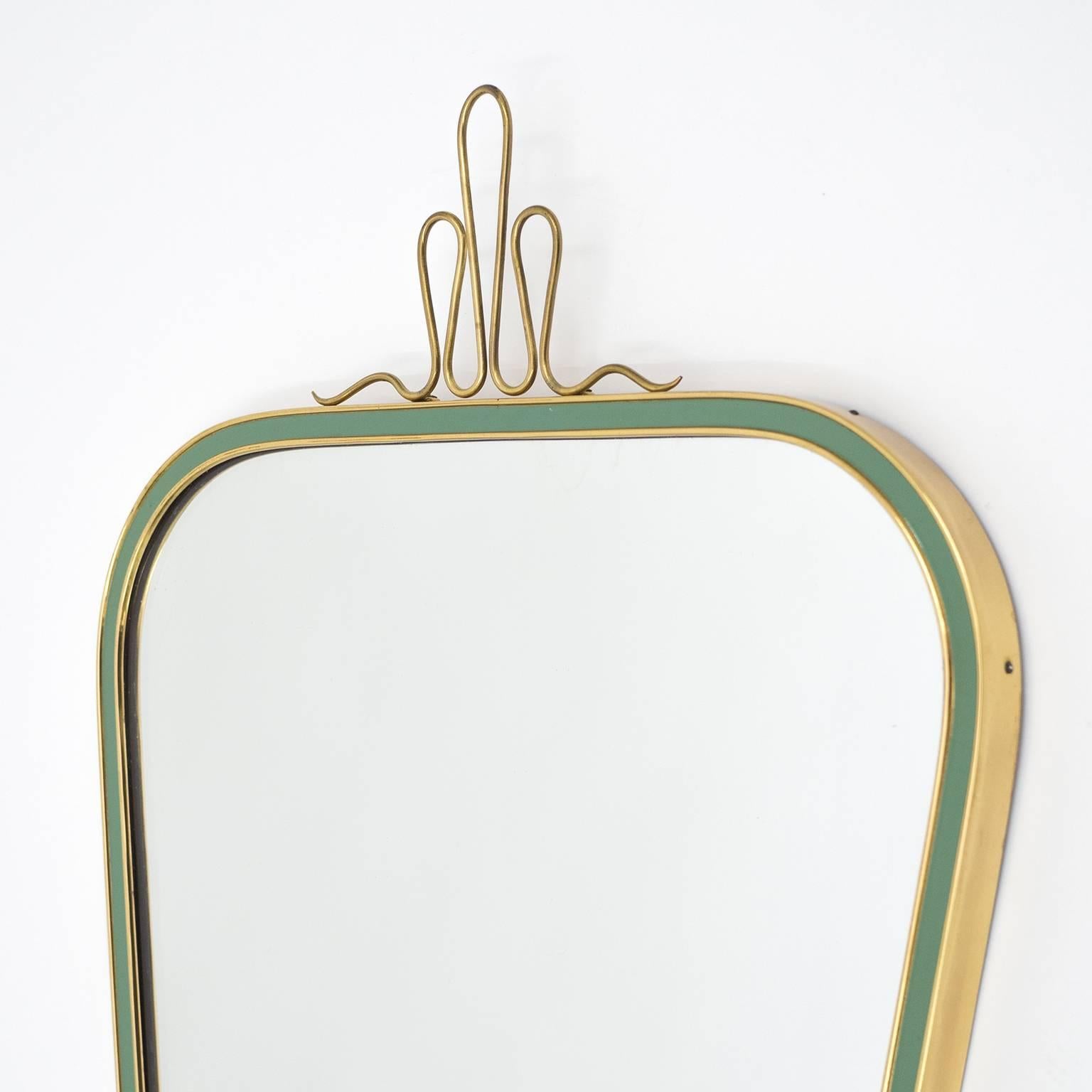 Mid-Century Modern Brass and Mint Enameled Mirror, 1950s