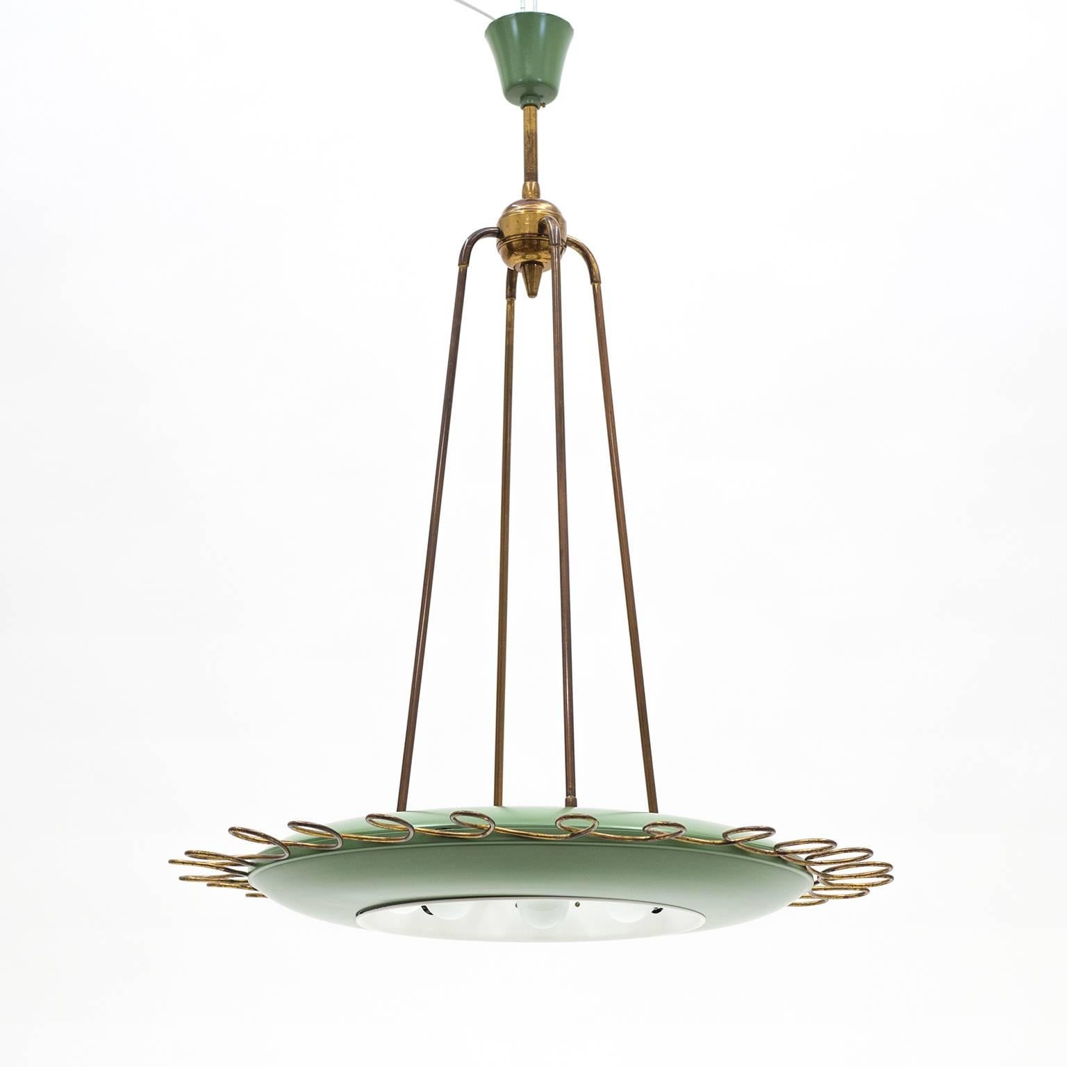 Italian Brass and Lacquered Aluminium Chandelier, 1950s 1