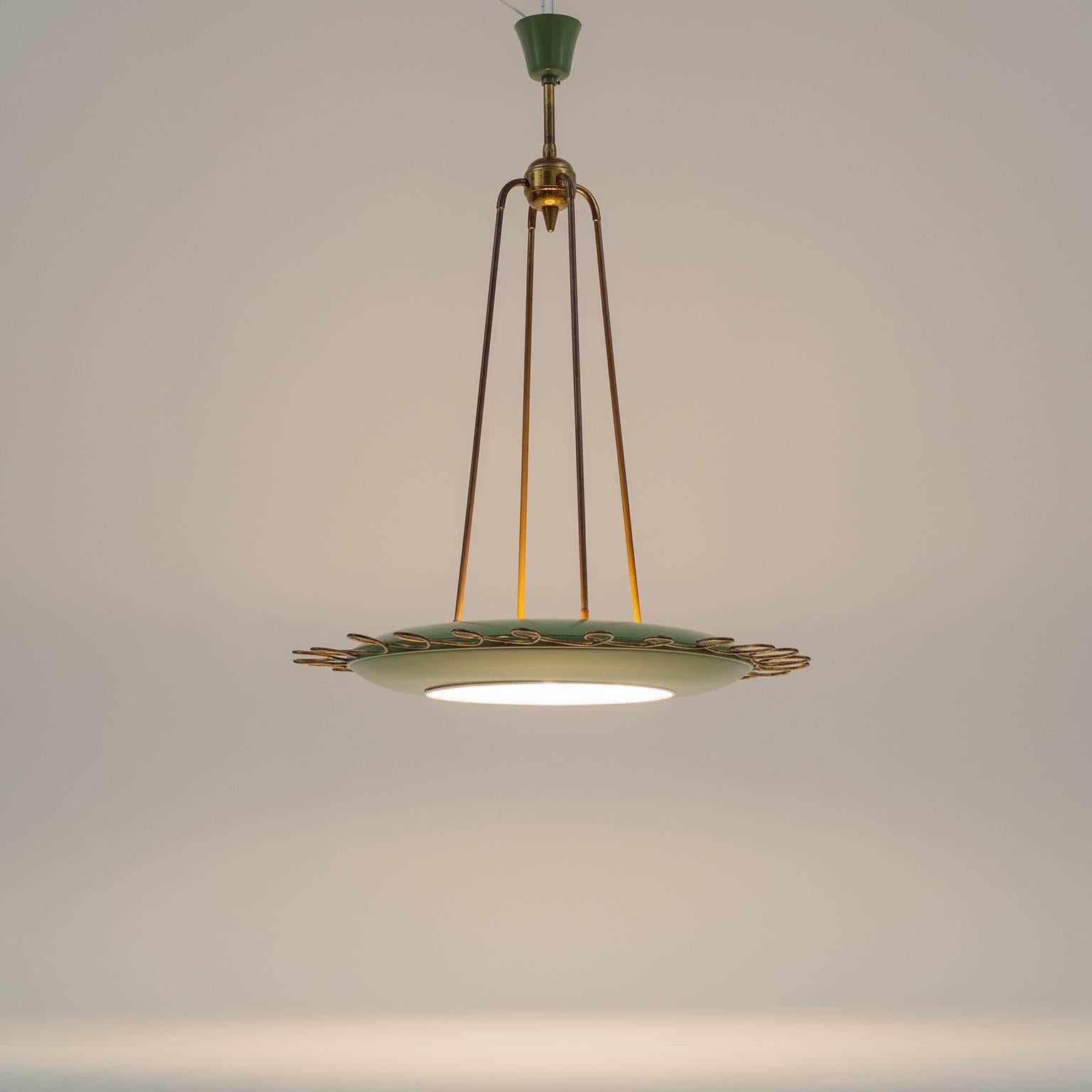 Italian Brass and Lacquered Aluminium Chandelier, 1950s 2