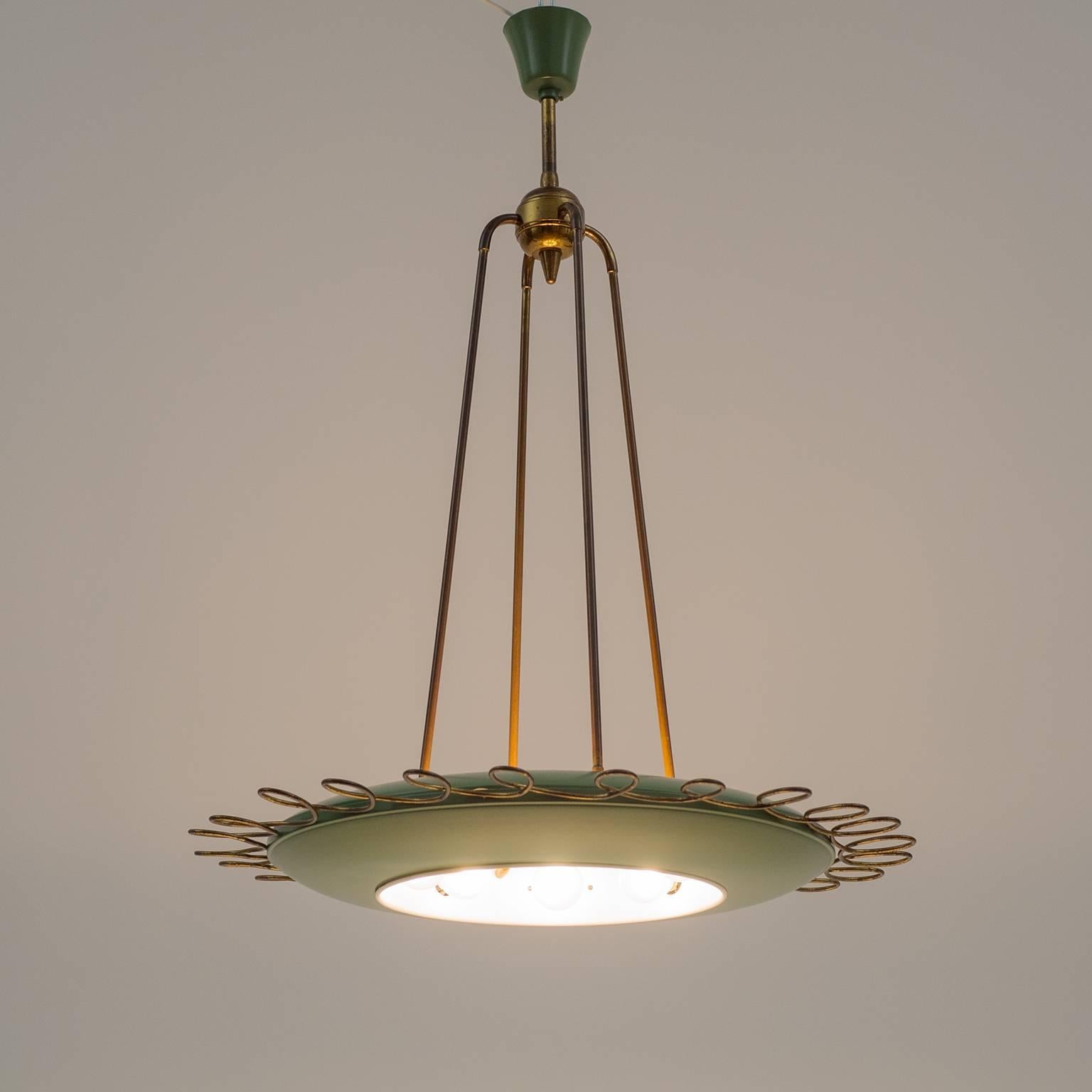 Italian Brass and Lacquered Aluminium Chandelier, 1950s 3