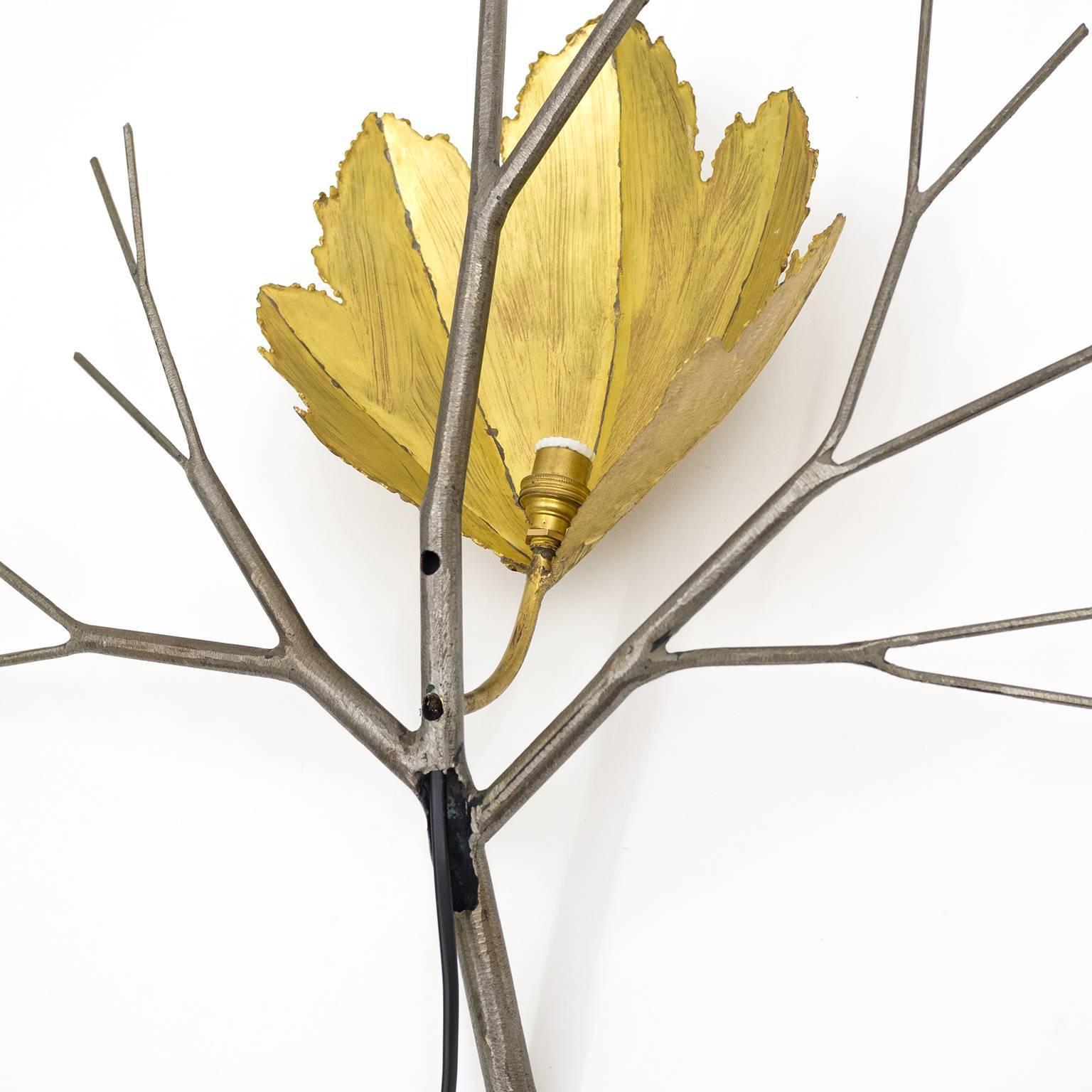 Brass Large French Brutalist 'Branch' Wall Light, circa 1970