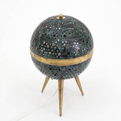 1950s French Saturn Table Lamp in Pierced Aluminum and Brass