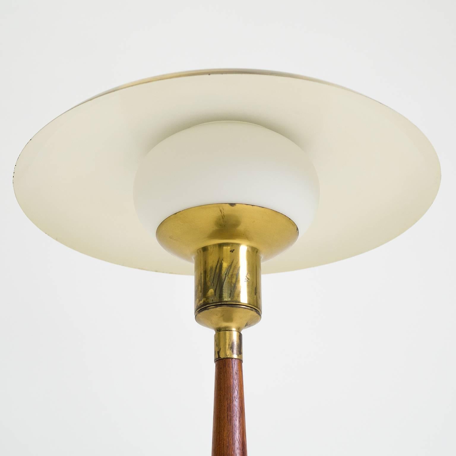 Swedish Brass, Teak and Satin Glass Table Lamp, 1950s In Good Condition In Vienna, AT