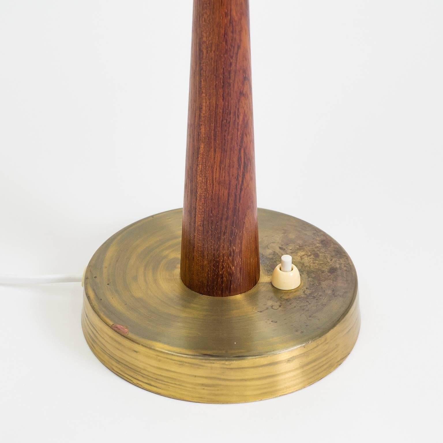 Scandinavian Modern Swedish Brass, Teak and Satin Glass Table Lamp, 1950s