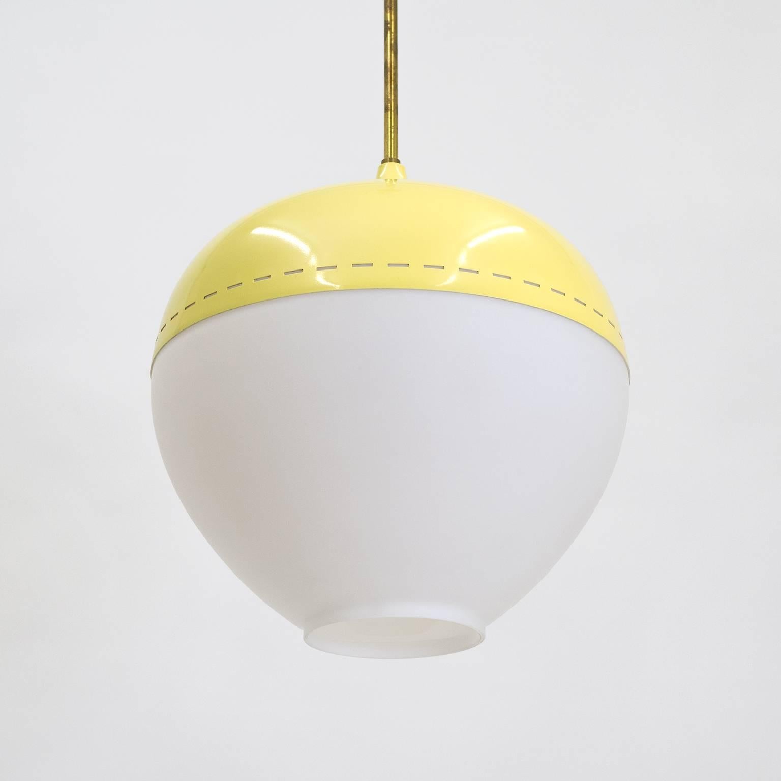 Italian Stilnovo Satin Glass and Lacquered Pendant, 1950s