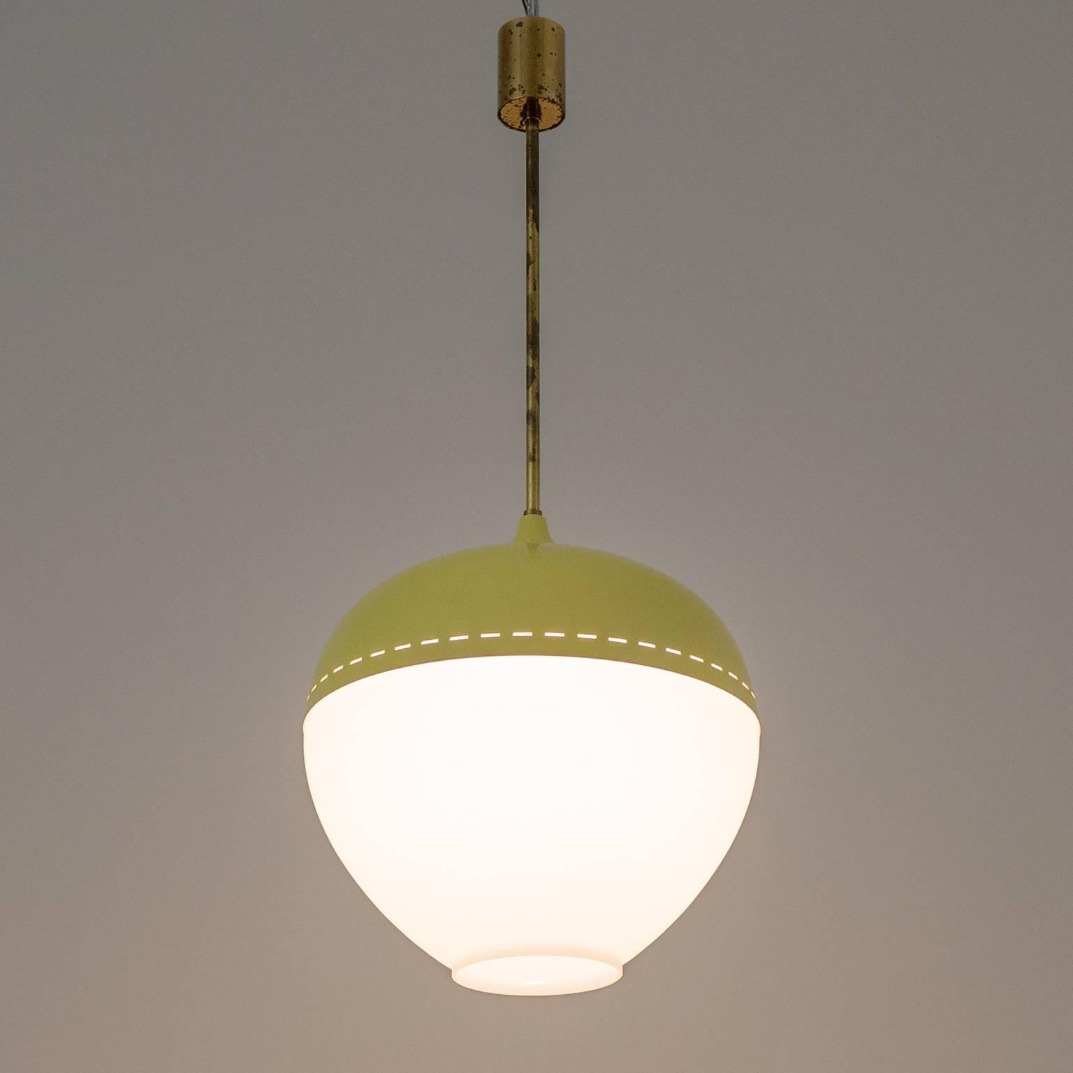 Stilnovo Satin Glass and Lacquered Pendant, 1950s 1