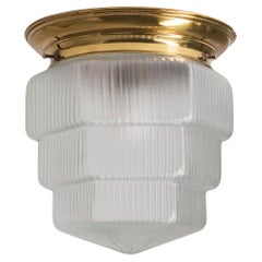 Austrian Flush Mount, circa 1930, Ribbed Glass and Brass