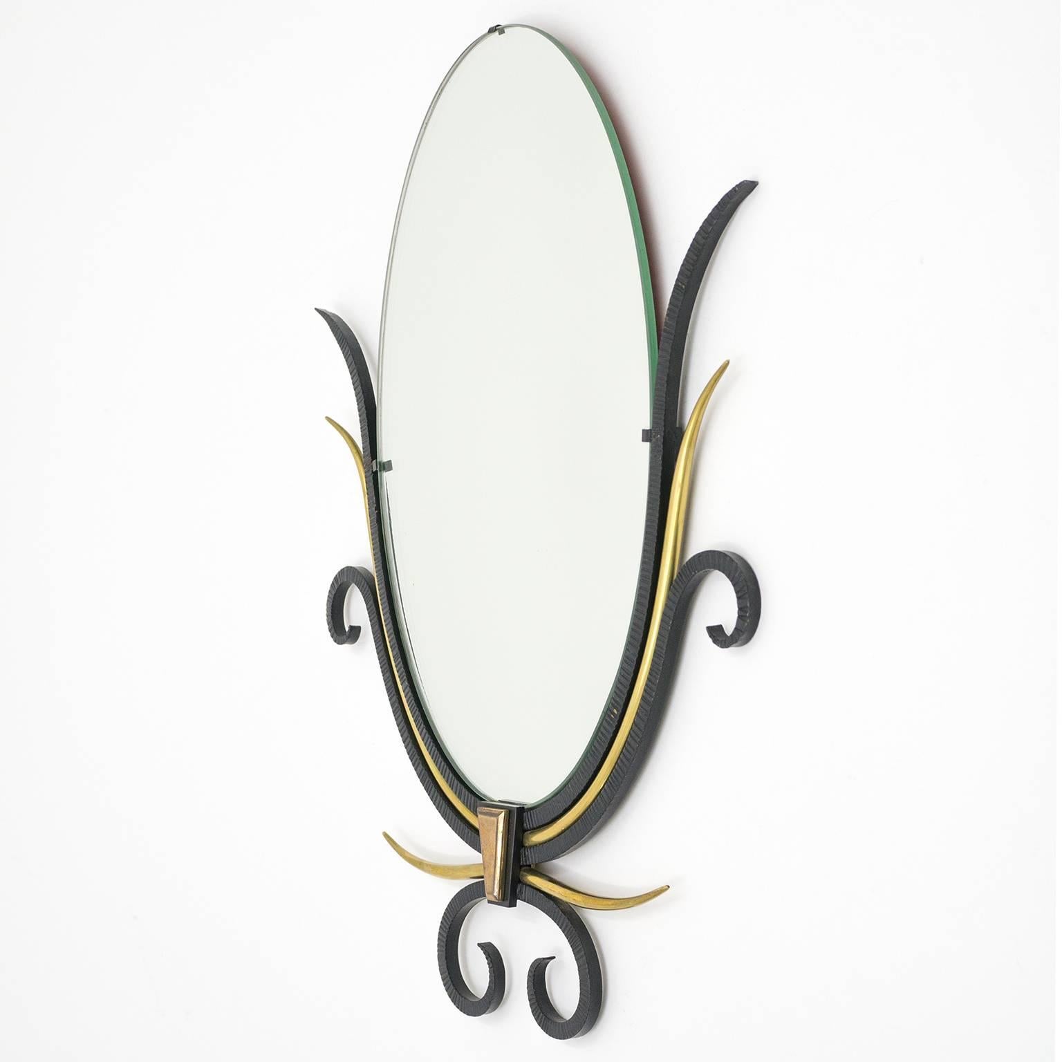 Mid-20th Century French Art Deco Wrought Iron and Brass Mirrors, 1930s