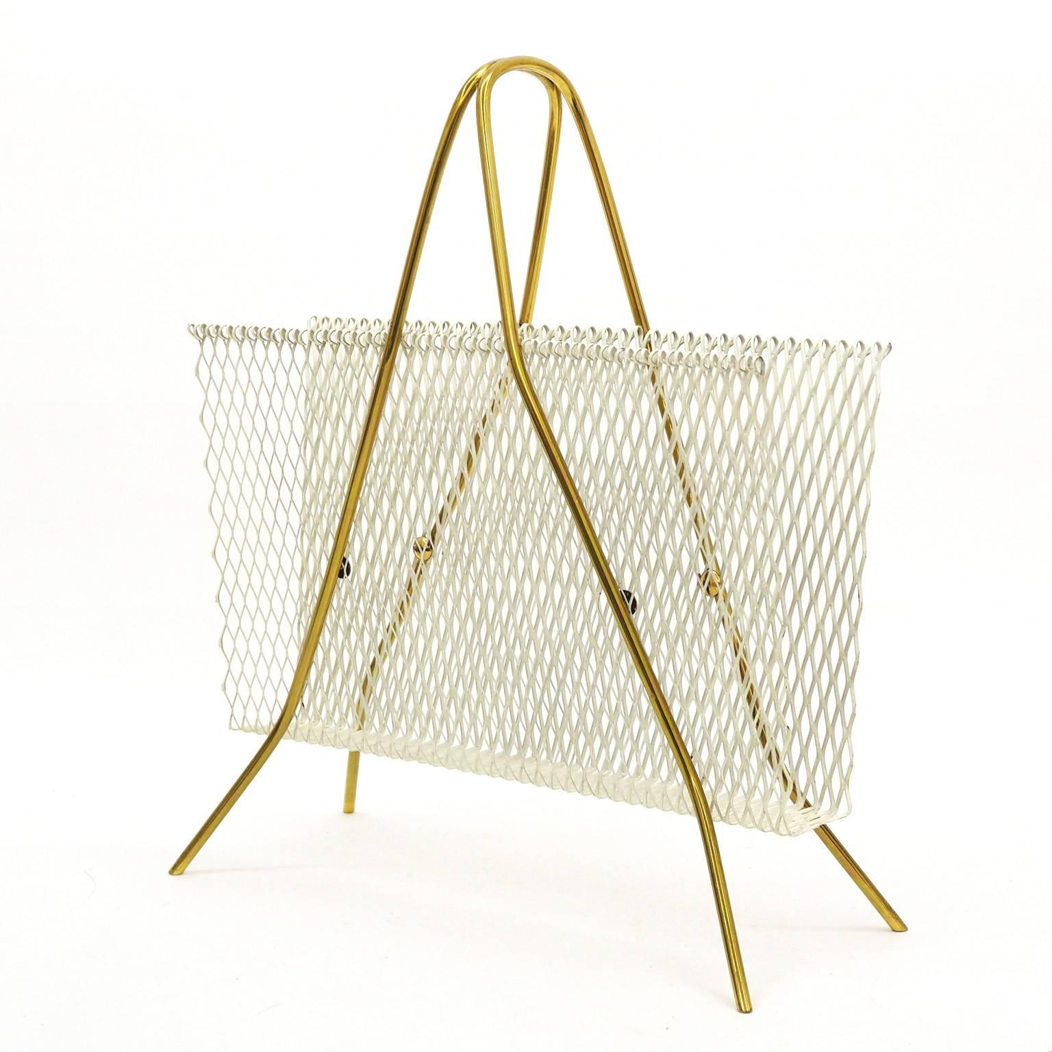 Matégot Style Brass and Lacquered Metal Magazine Stand, 1950s 3