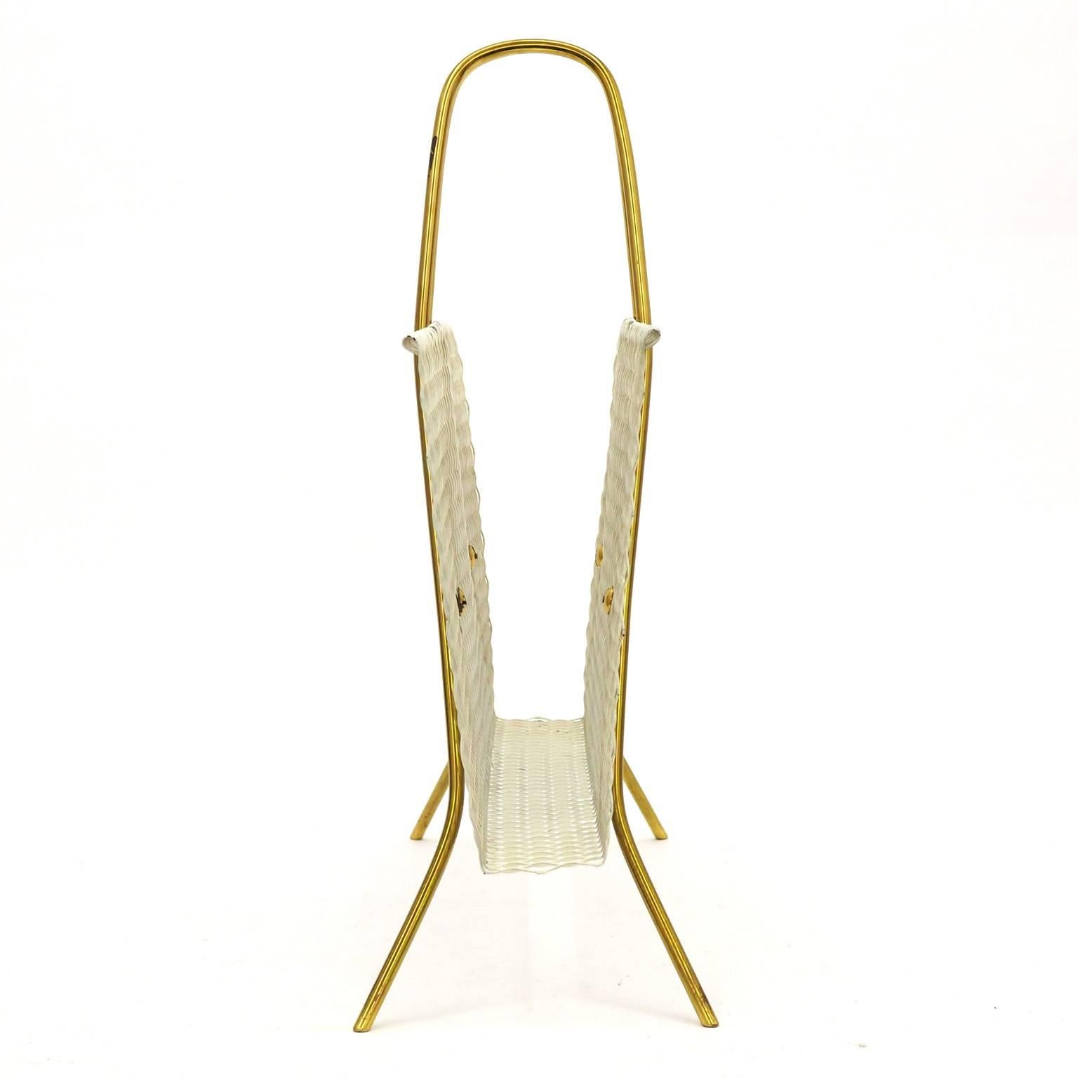 Matégot Style Brass and Lacquered Metal Magazine Stand, 1950s In Good Condition In Vienna, AT