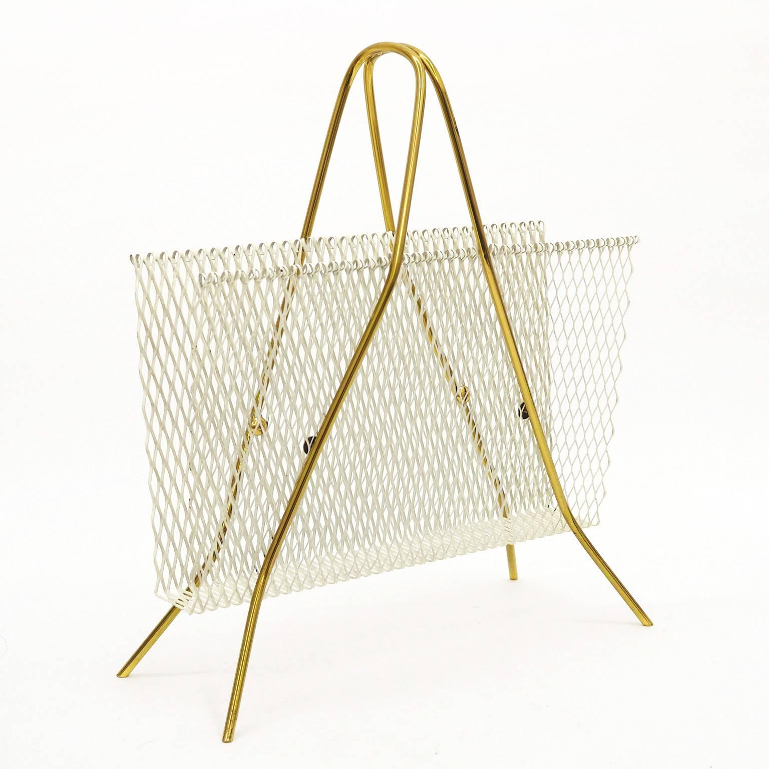 Mid-Century Modern Matégot Style Brass and Lacquered Metal Magazine Stand, 1950s