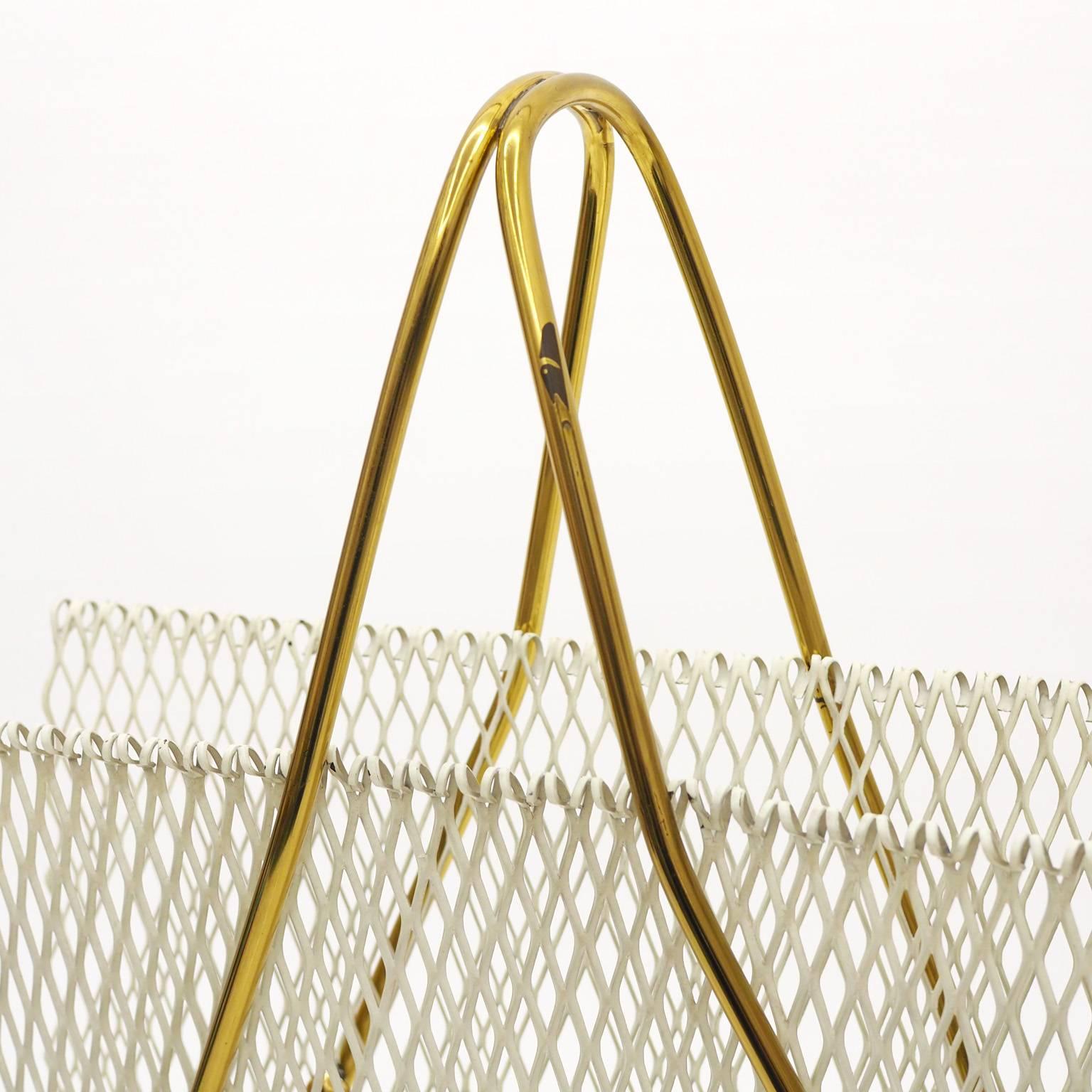 Matégot Style Brass and Lacquered Metal Magazine Stand, 1950s 1