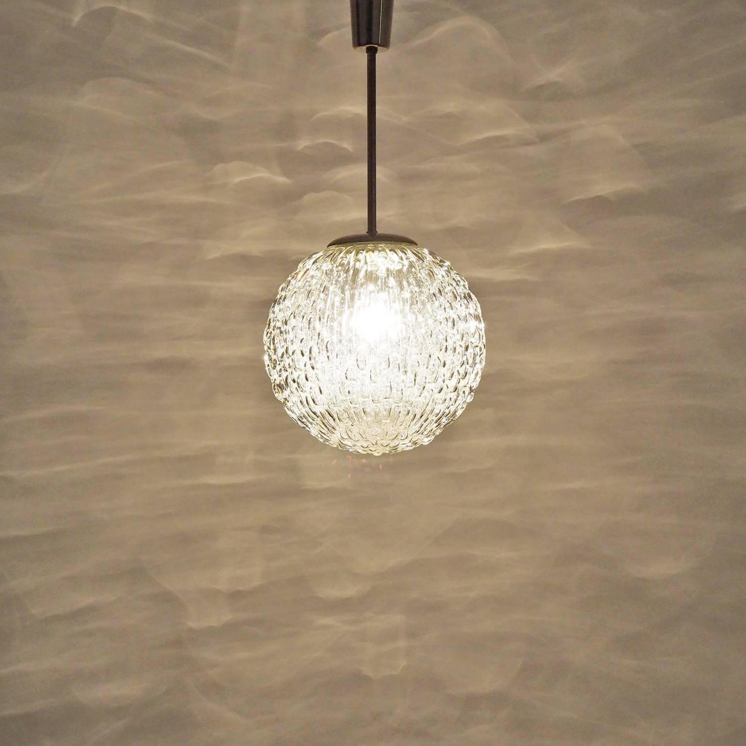 Large Textured Glass and Brass Pendant, Austria, 1950s For Sale at 1stdibs