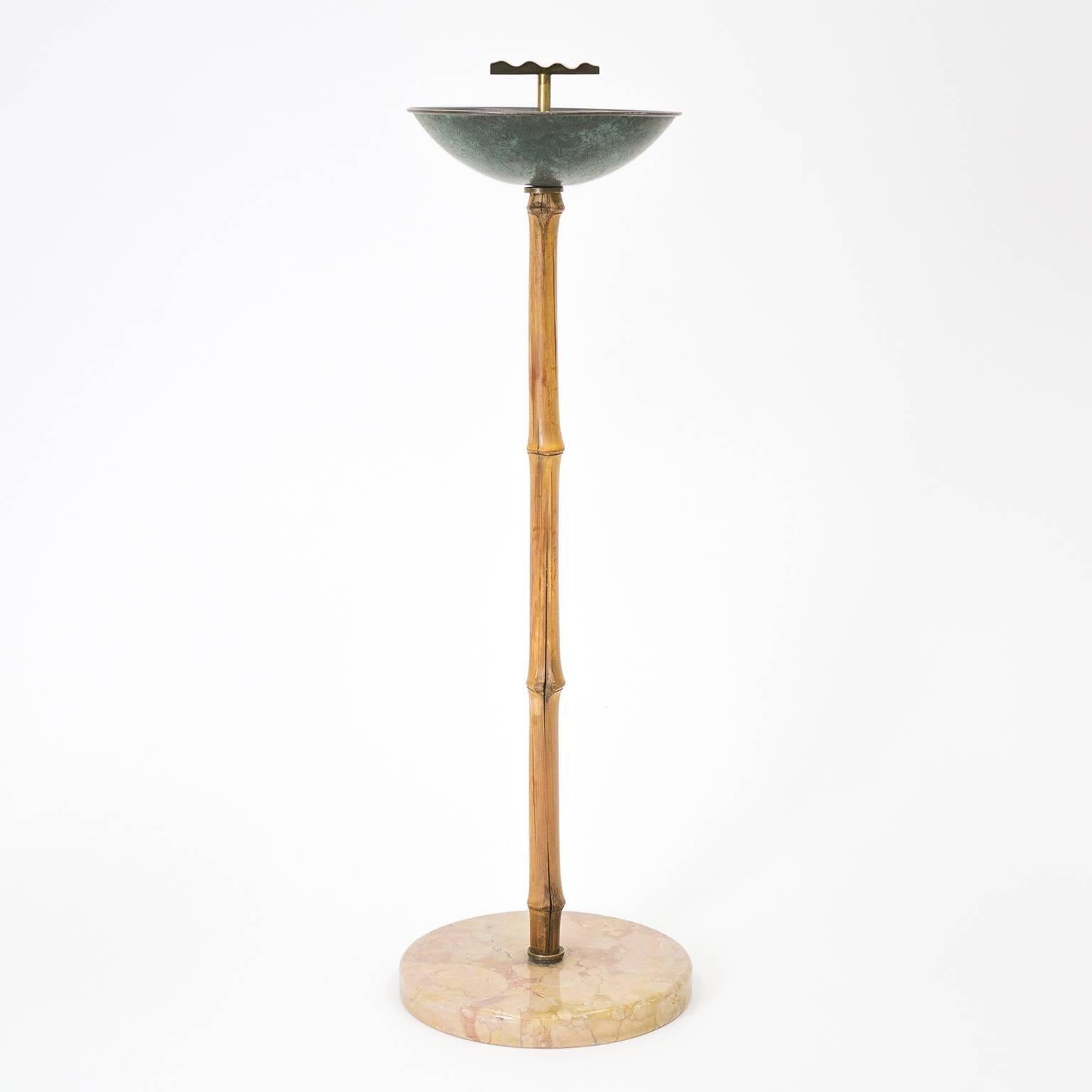 Mid-20th Century Austrian Brass, Bamboo and Stone Ashtray Stand, 1950s