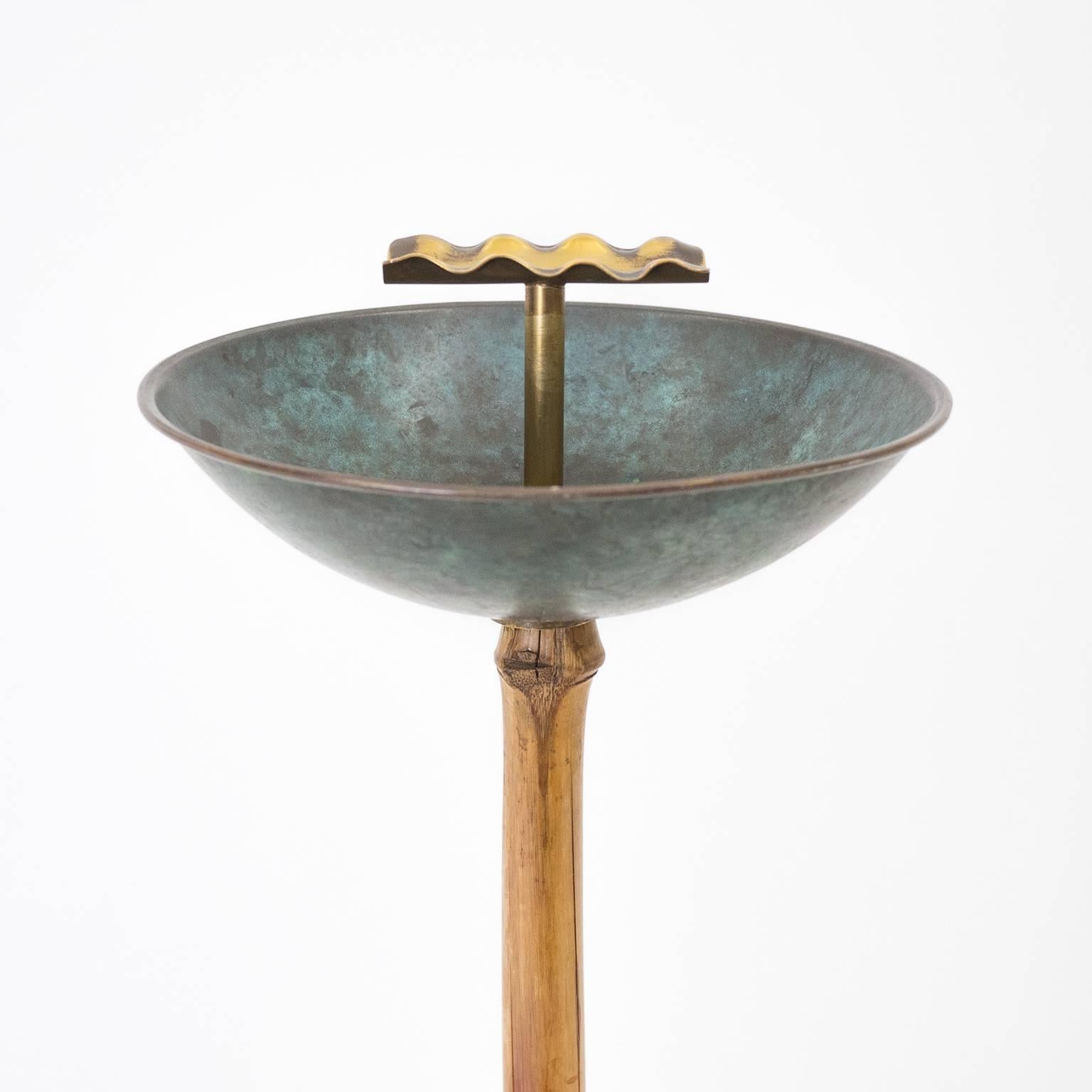 Mid-Century Modern Austrian Brass, Bamboo and Stone Ashtray Stand, 1950s