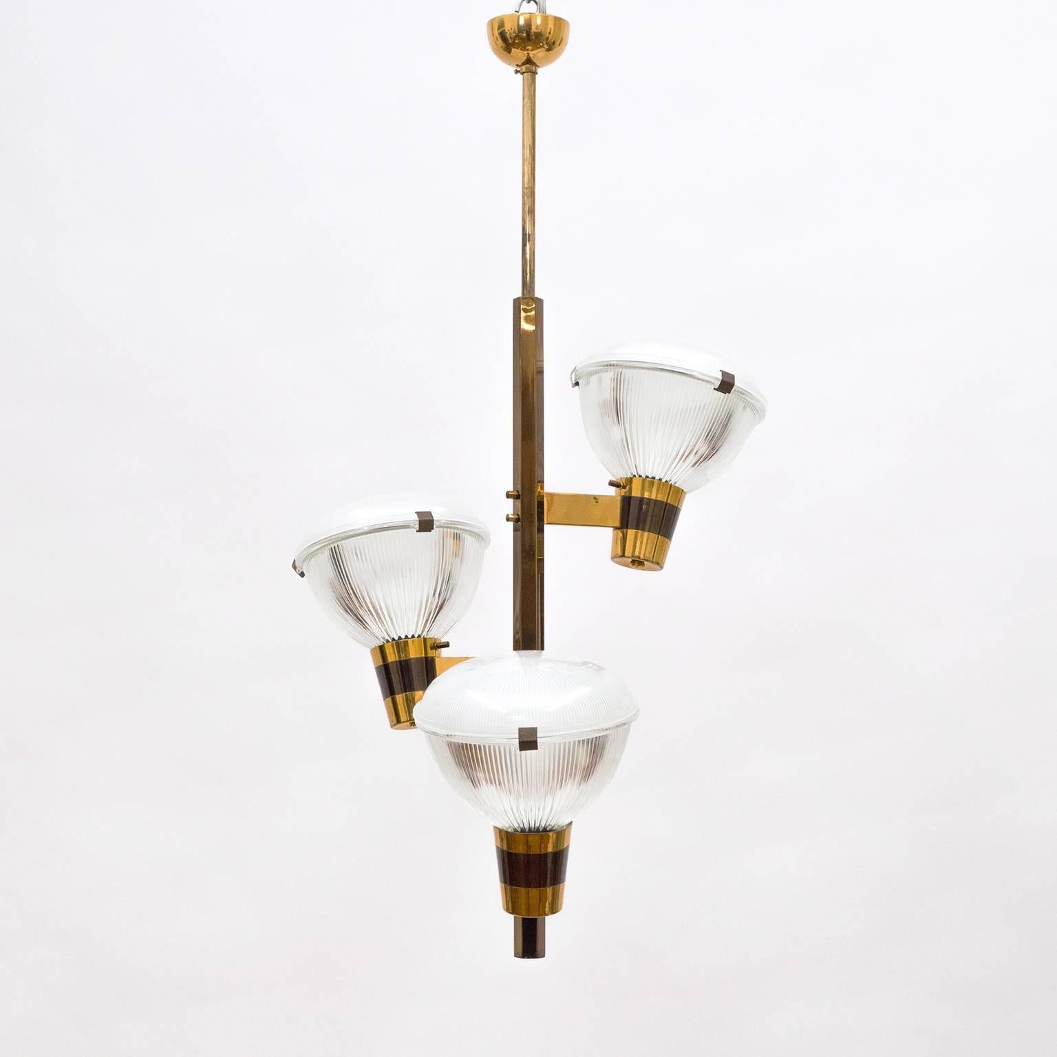 Stilnovo Patinated Brass and Glass Chandelier, 1960s 2