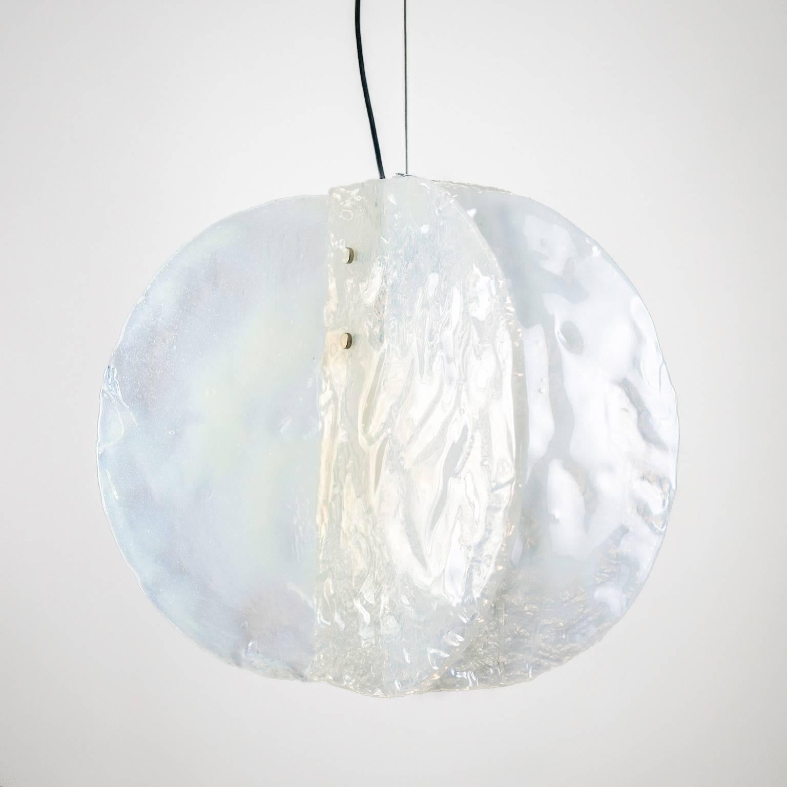 Impressive Murano glass pendant by Mazzega from the 1970s, composed of four large heavily textured slabs of 