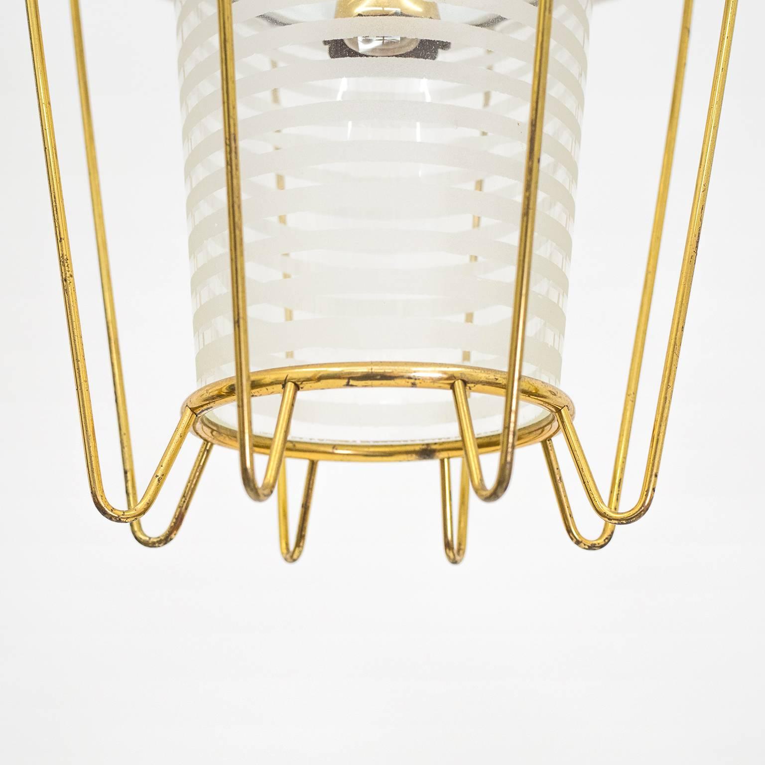 Italian 1950s Lantern in Brass, Glass and Lacquered Aluminum 1