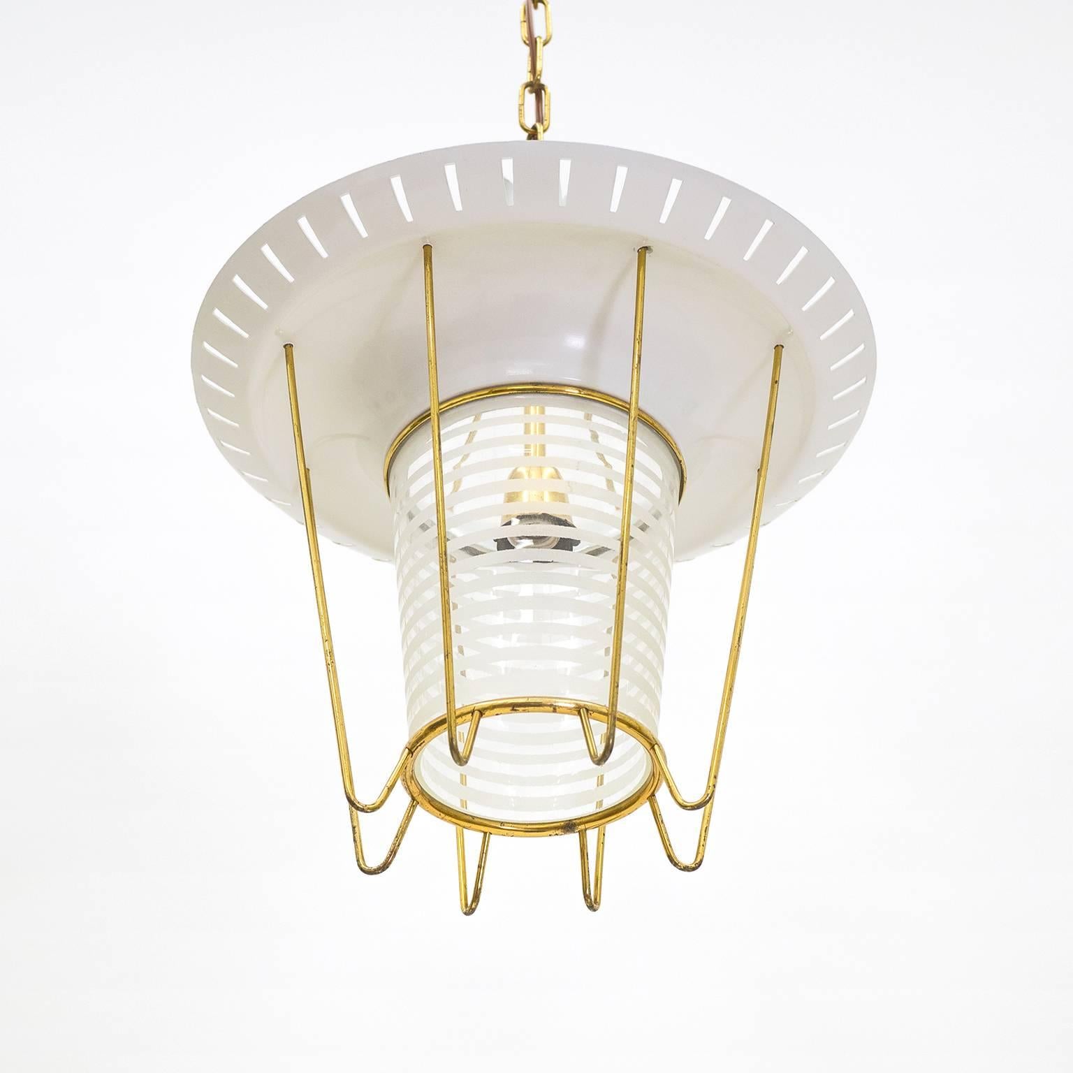 Italian 1950s Lantern in Brass, Glass and Lacquered Aluminum 2