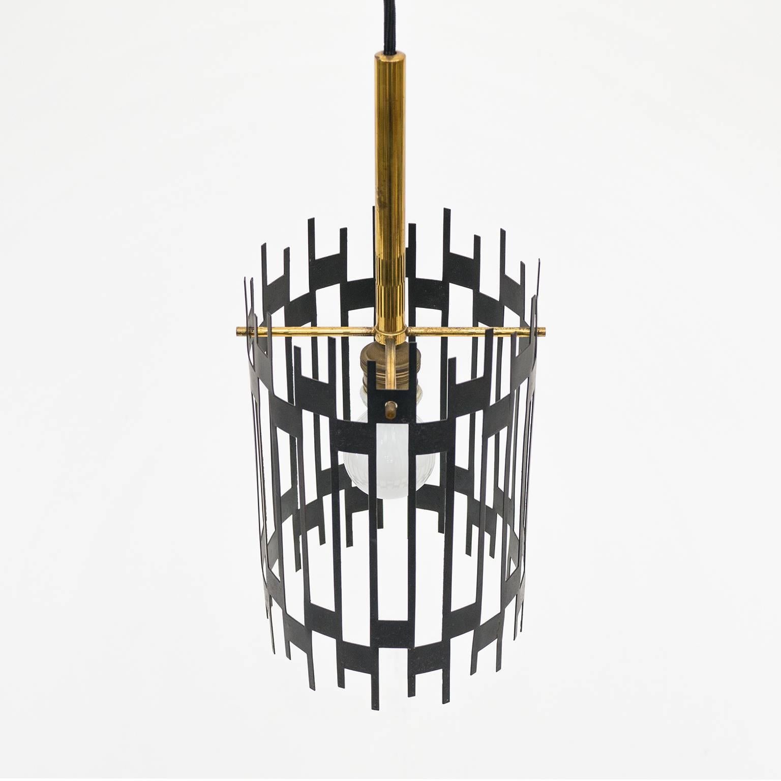 Lacquered Graphical Italian 'Cage' Pendant, 1950s