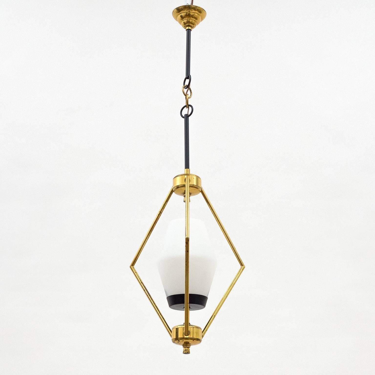 Sculptural Modernist Italian Brass and Glass Pendant, 1950s In Good Condition In Vienna, AT
