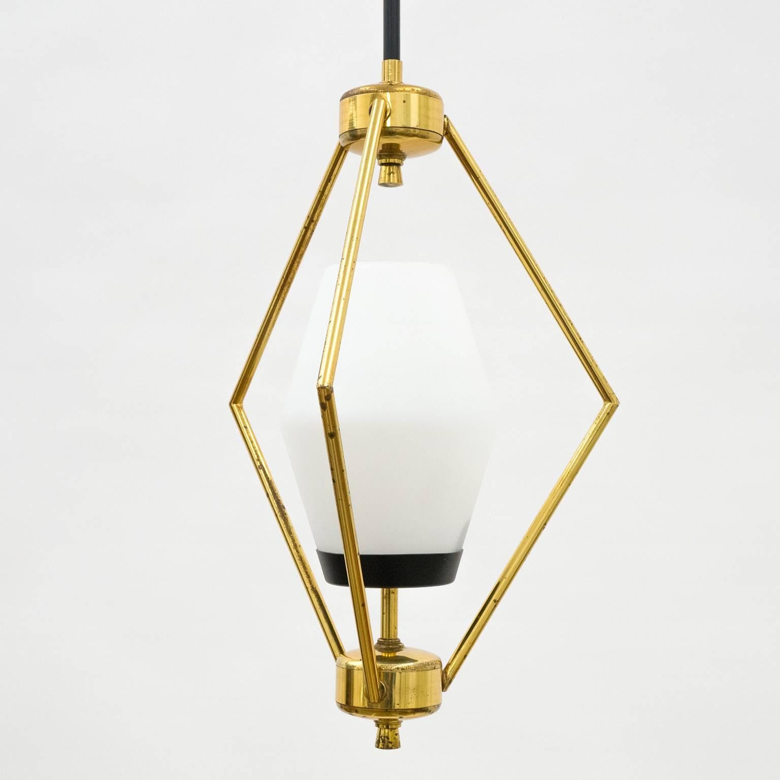 Mid-20th Century Sculptural Modernist Italian Brass and Glass Pendant, 1950s