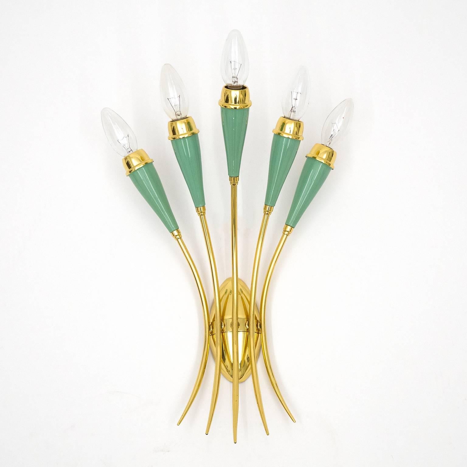 Five-Arm Brass and Lacquered Italian Sconce, 1950s 2