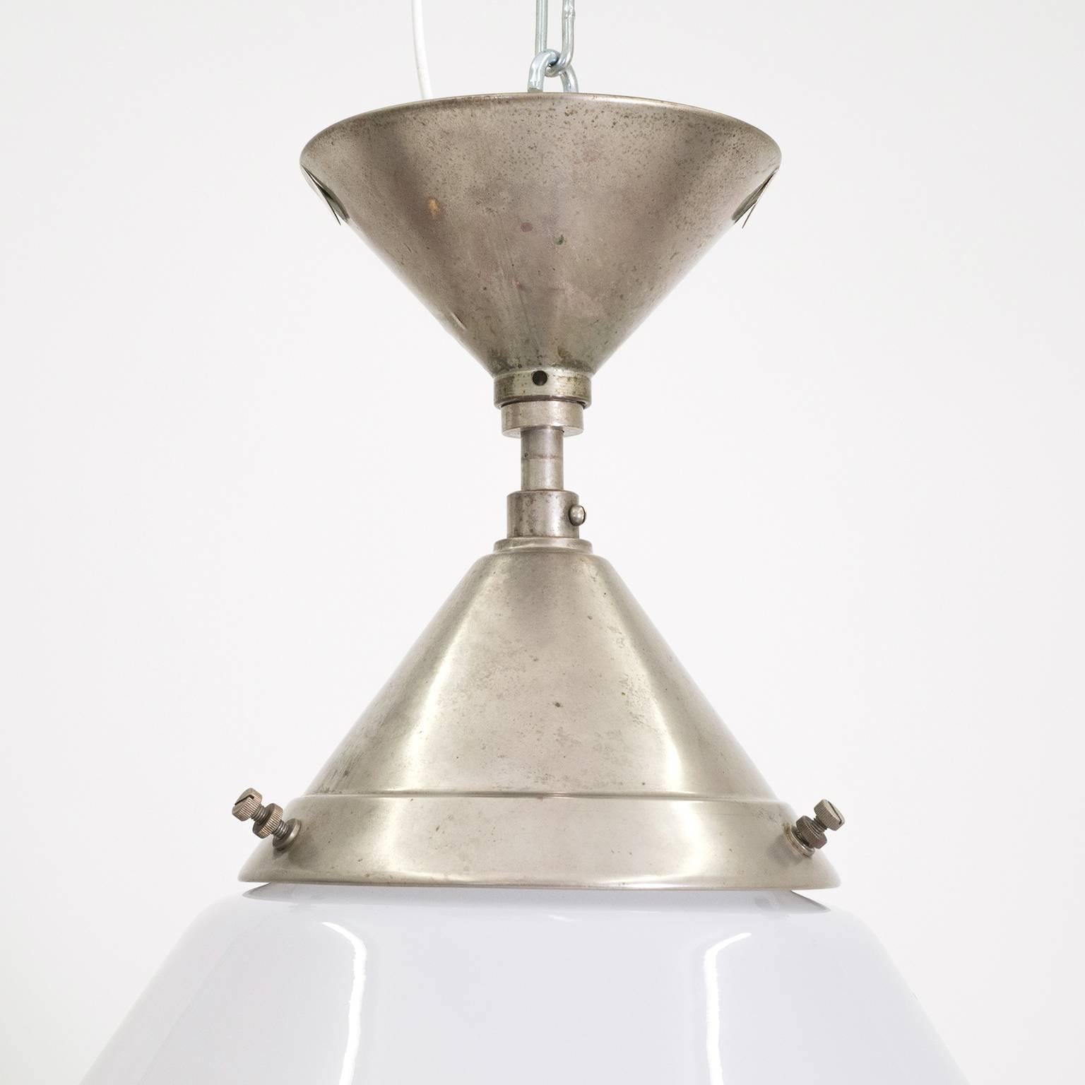 Bauhaus Rare Large Nickel and Glass Kandem Ceiling Light, 1930s
