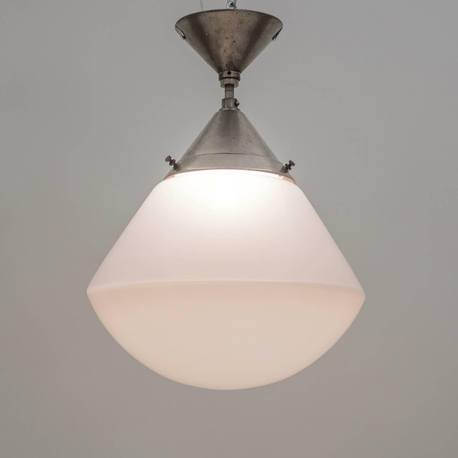Mid-20th Century Rare Large Nickel and Glass Kandem Ceiling Light, 1930s