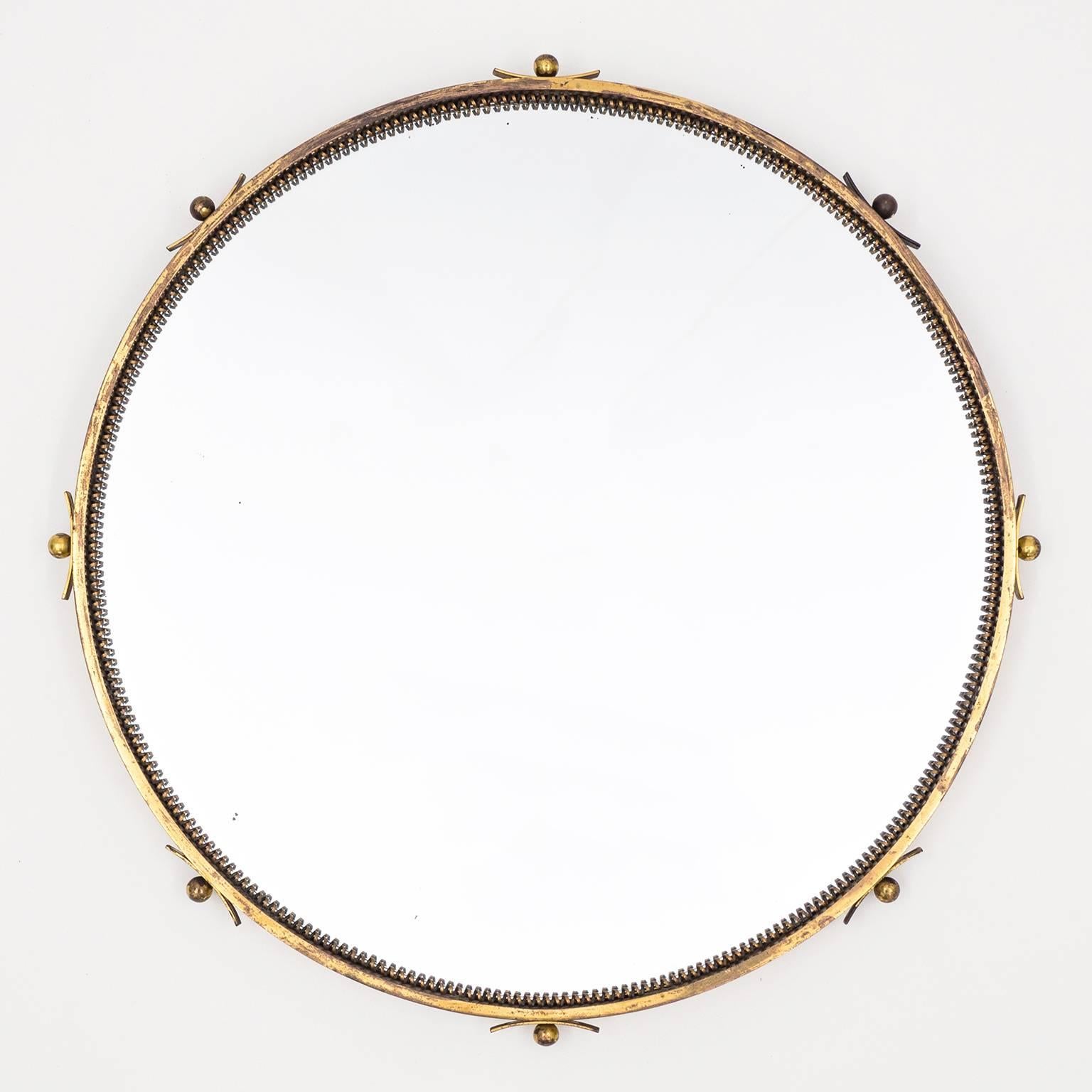 Round Art Deco Brass Mirror, 1930s 3