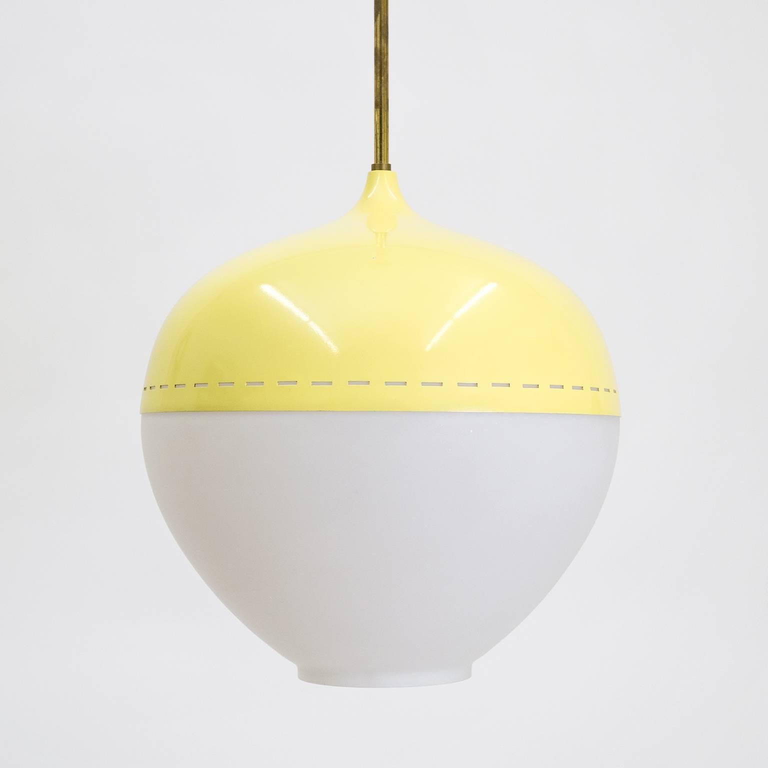 Mid-Century Modern Stilnovo Satin Glass and Lacquered Pendant, 1950s