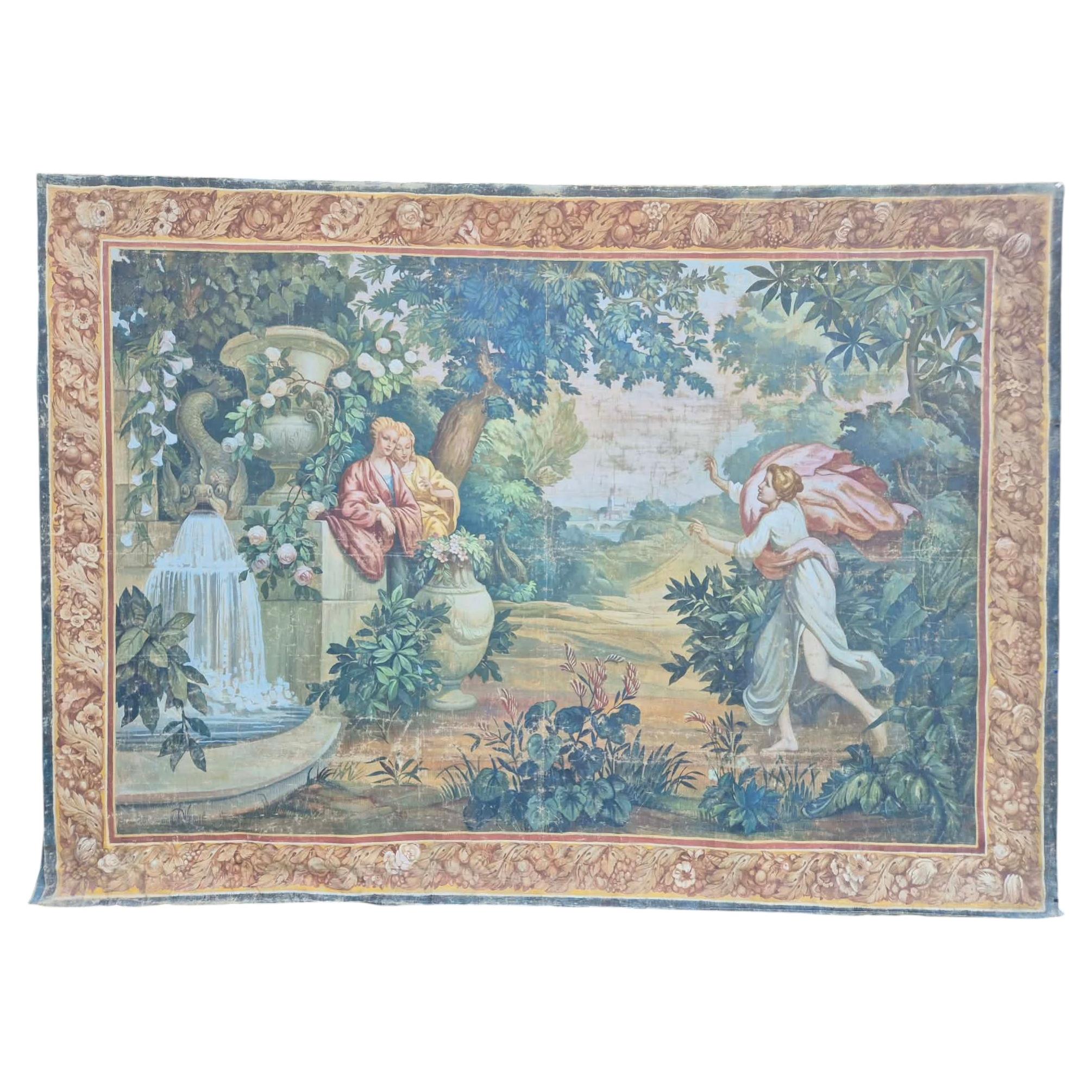 Large 19th-century Painted Canvas Imitating A Tapestry