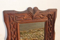 19th-century Tramp Art Mirror Made Of Hand-carved Wood