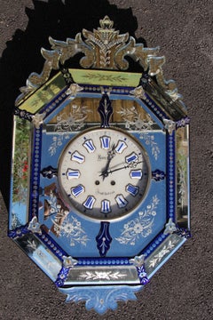 Large 19th-century Venetian Mirror Wall Clock And Music Box
