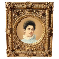 19th-century Portrait Of A Young Woman In A Stunning Gilded Wood Frame