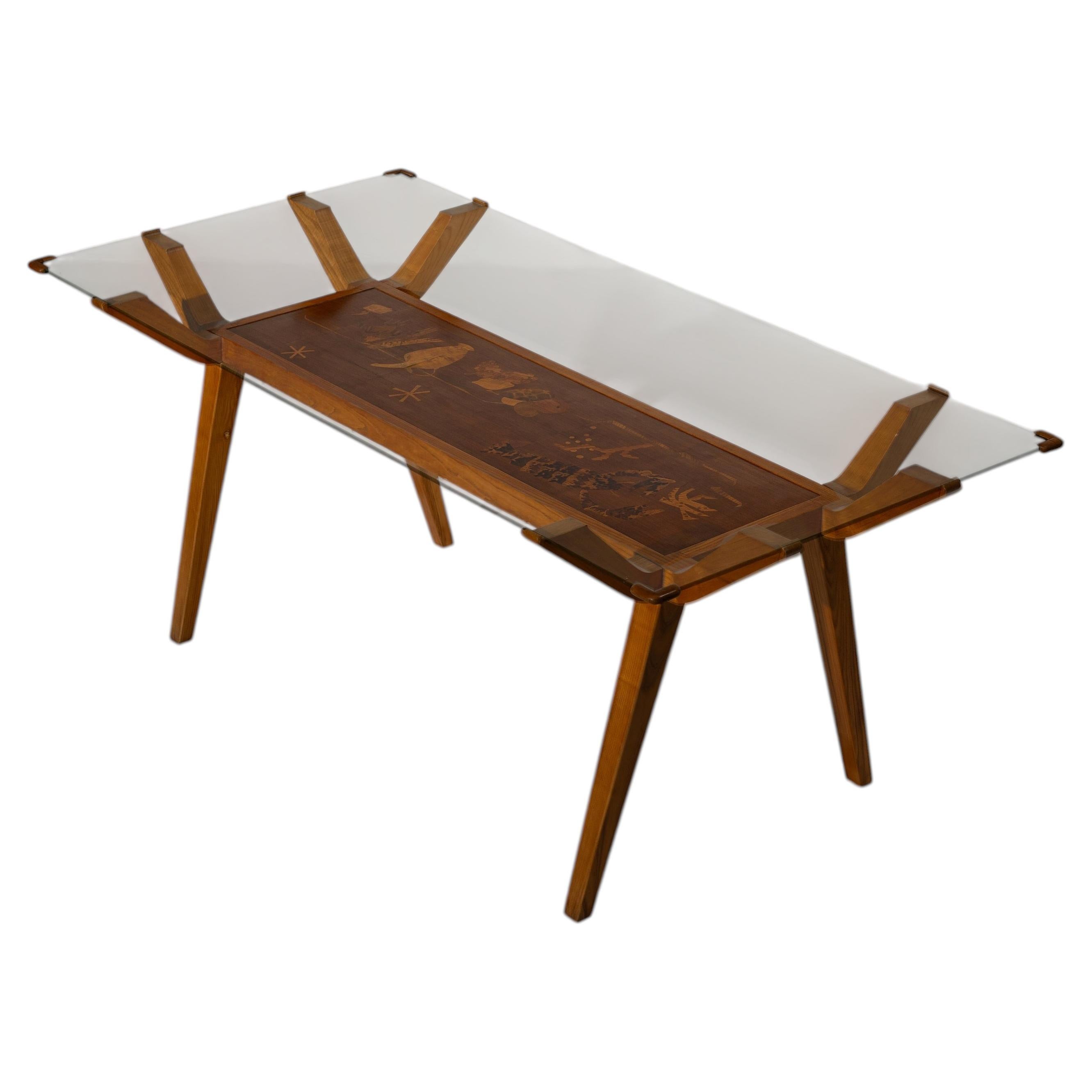 Mid-Century Italian Dining Table with Wood Inlay, 1950