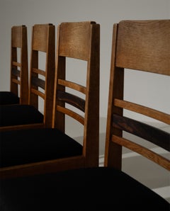 Set of 4 Amsterdam School Oak and Coromandel Dining Chairs, Netherlands, 1920s