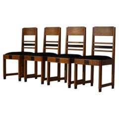 Set of 4 Amsterdam School Oak and Coromandel Dining Chairs, Netherlands, 1920s